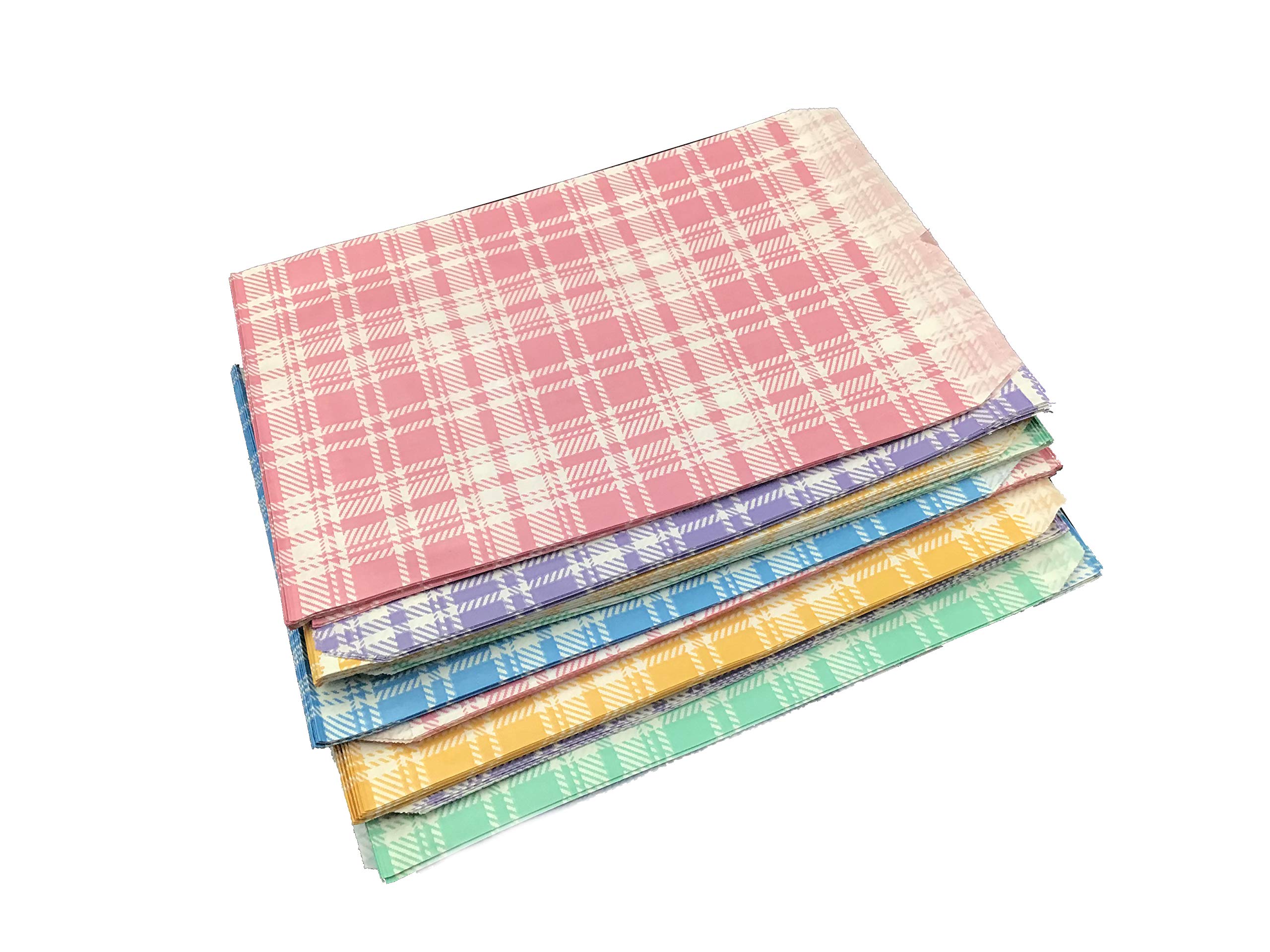 200 Pack 5x7 Inch Decorative Flat Paper Gift Bags - Mixed Plaid Pattern White Kraft Bags for Cookies, Treats, Gifts & Party Favors - Perfect for Birthday Parties, Baby Showers, Weddings & Holiday Gifting