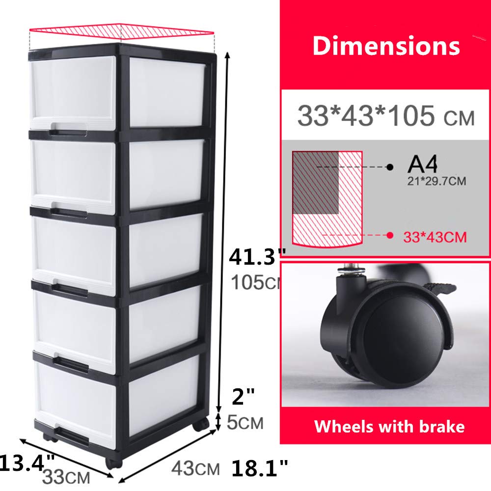 5-Drawer Rolling Storage Cart with Wheels - White Plastic Craft Storage Organizer Bins for Home, Office, and Classroom Organization
