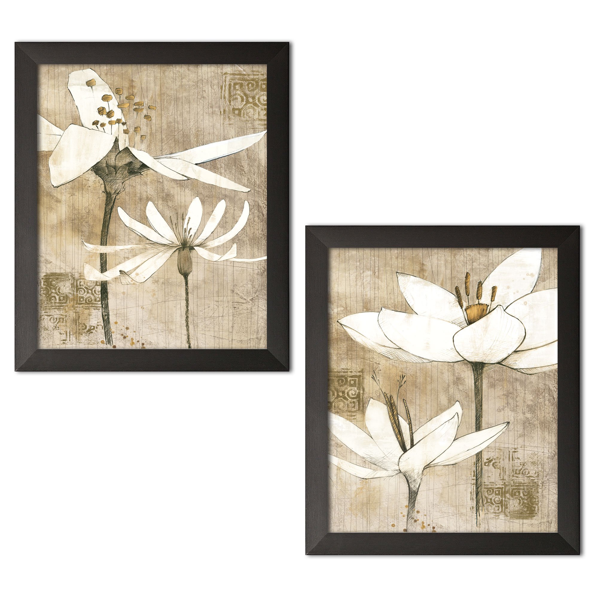 Gango Home Decor Contemporary Pencil Floral Art Prints Set - 2 Pack 11x14 Inch Black Framed Wall Art by Avery Tillmon, Ready to Hang - Perfect for Living Room, Bedroom & Office Decor