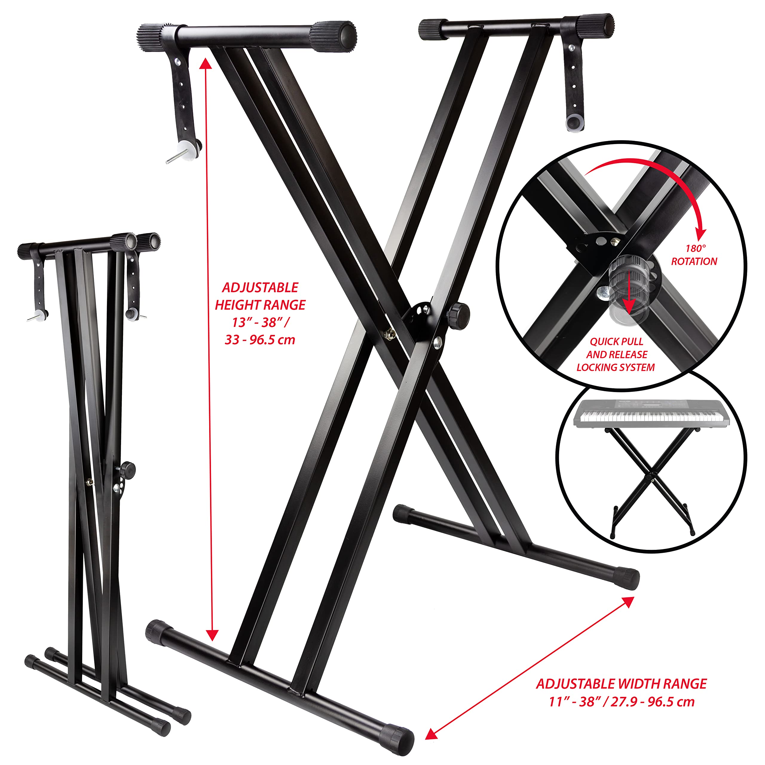 RockJam 61-Key Keyboard Stand with Adjustable Height & Accessories - Perfect for Piano, Synthesizer & Digital Keyboard Players at Home or Studio
