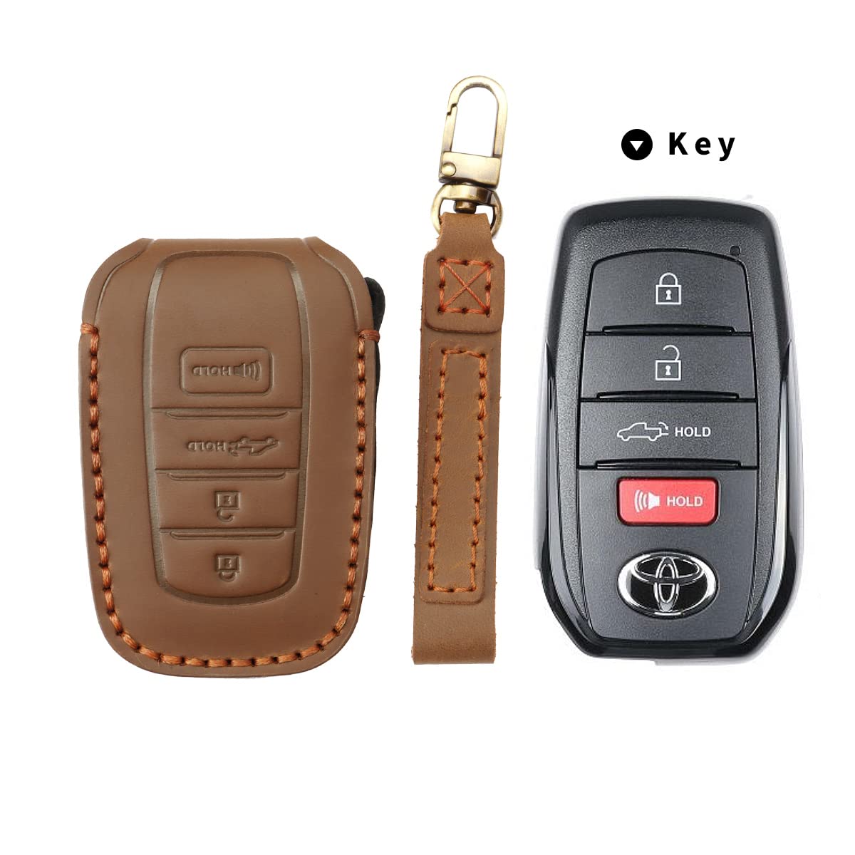 Premium Leather Key Fob Cover for 2022-2025 Toyota Tundra, 2023-2025 Sequoia, 2025 Camry, 2024 Grand Highlander & 2024 Tacoma - Durable Protection & Stylish Brown Design - Perfect for Daily Use, Travel & Car Enthusiasts