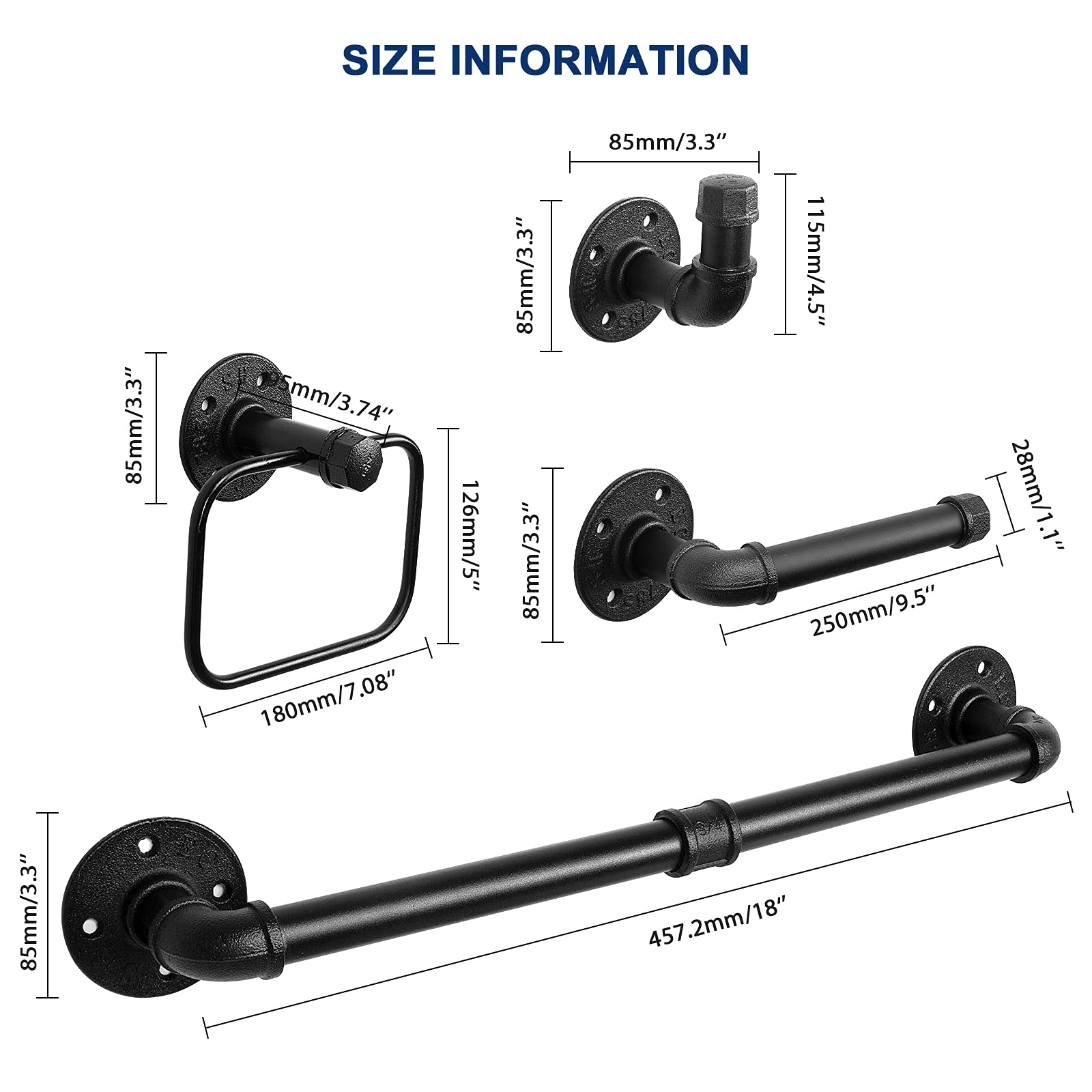 NearMoon 4-Piece Industrial Pipe Bathroom Hardware Set - 18