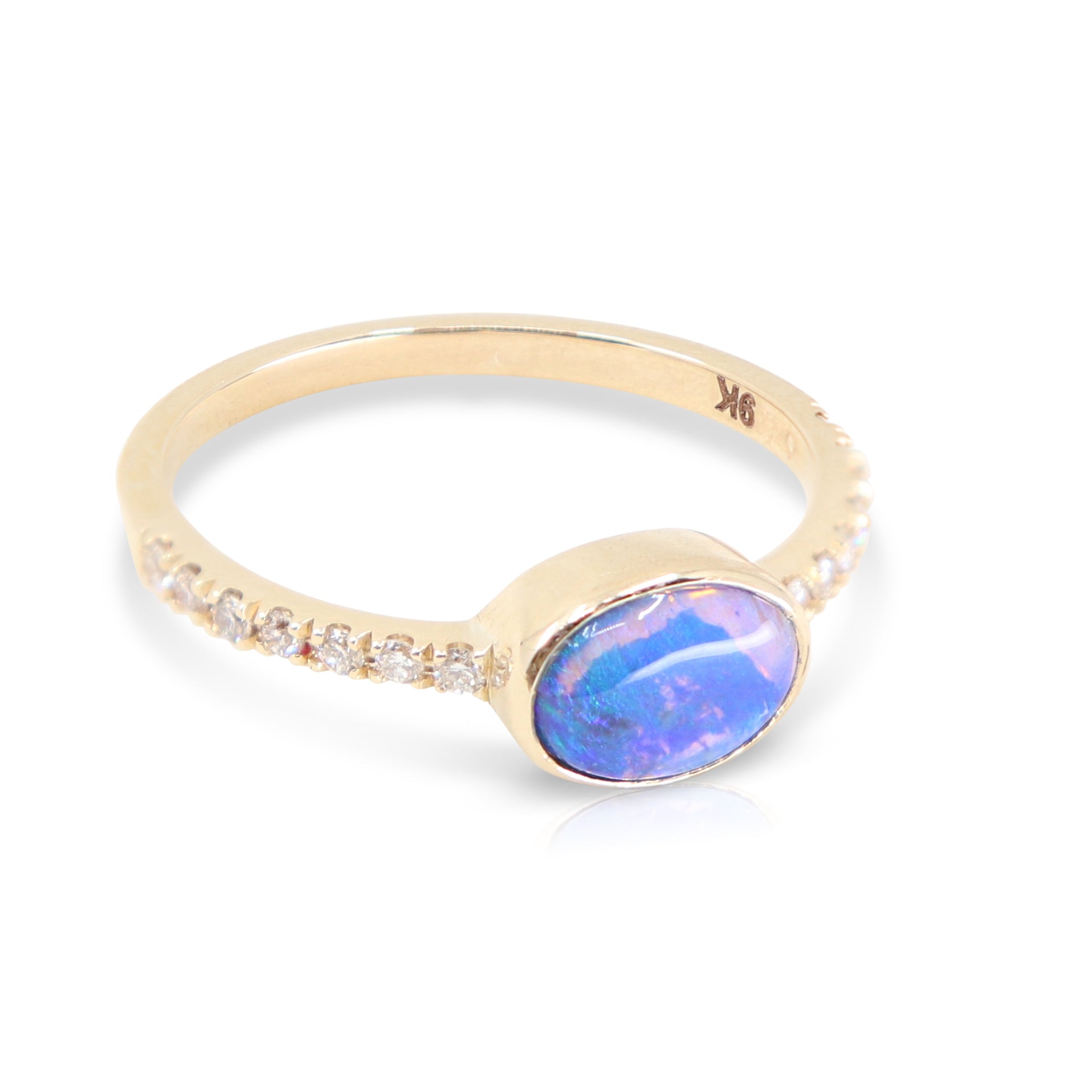 Exquisite 14K Yellow Gold Coober Pedy Black Opal & Diamond Ring for Women | Elegant Statement Jewelry for Weddings, Anniversaries & Special Occasions