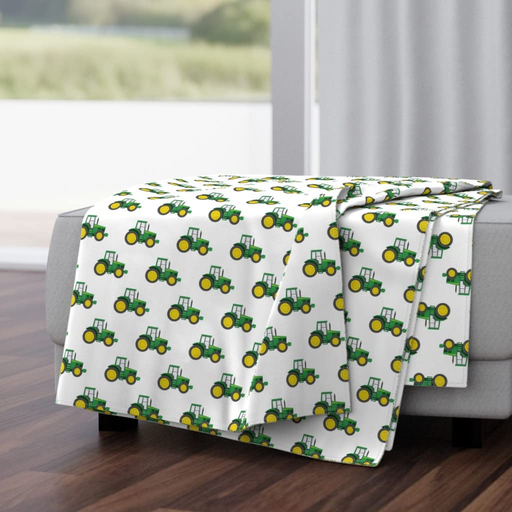 Soft Plush Minky Throw Blanket 50x70 Inches - Green Tractor Farm Print for Baby Boys, Nursery Decor & Cozy Home Use