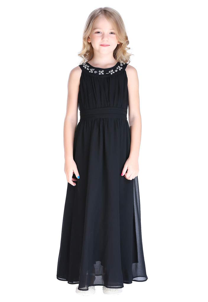 Elegant Rose Chiffon Long Junior Bridesmaid Dress - Flowy A-Line Formal Gown for Weddings, Prom & Special Occasions