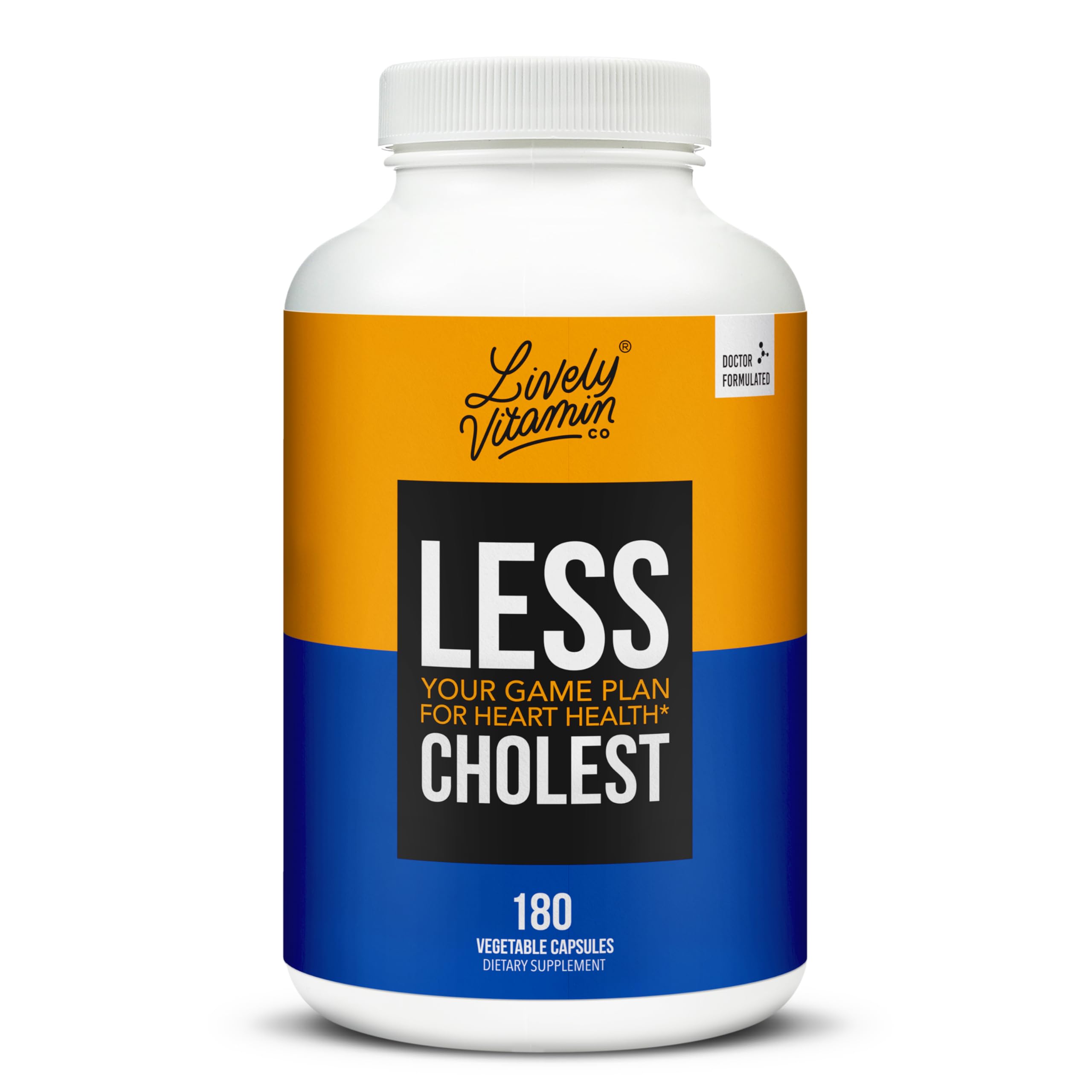 LIVELY VITAMIN CO. Cholesterol Support Supplement - Natural Statin-Free Formula with Red Yeast Rice, Bergamot, Resveratrol & CoQ10 - Promotes Heart & Circulatory Health - 180 Vegan Capsules - Gluten, Dairy & Soy Free - Perfect for Heart Health Maintenance & Cardiovascular Support
