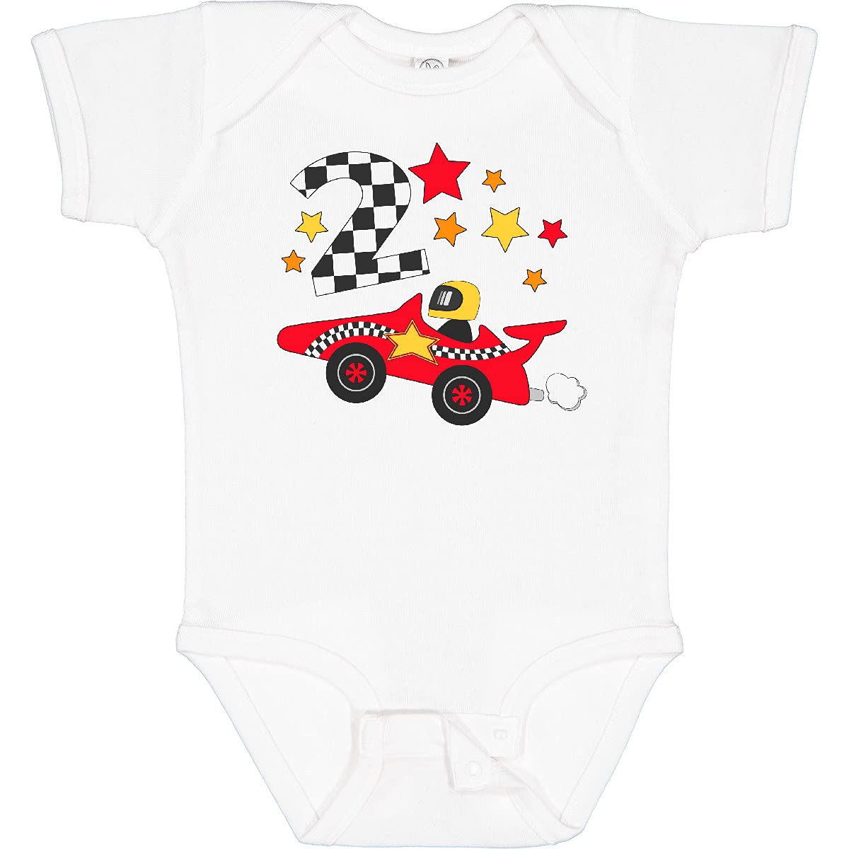 Inktastic Happy 2nd Birthday Red Racing Car Baby Bodysuit - Cute 100% Cotton Onesie for Toddler Boys & Girls - Perfect Birthday Outfit, Photo Shoot & Party Wear
