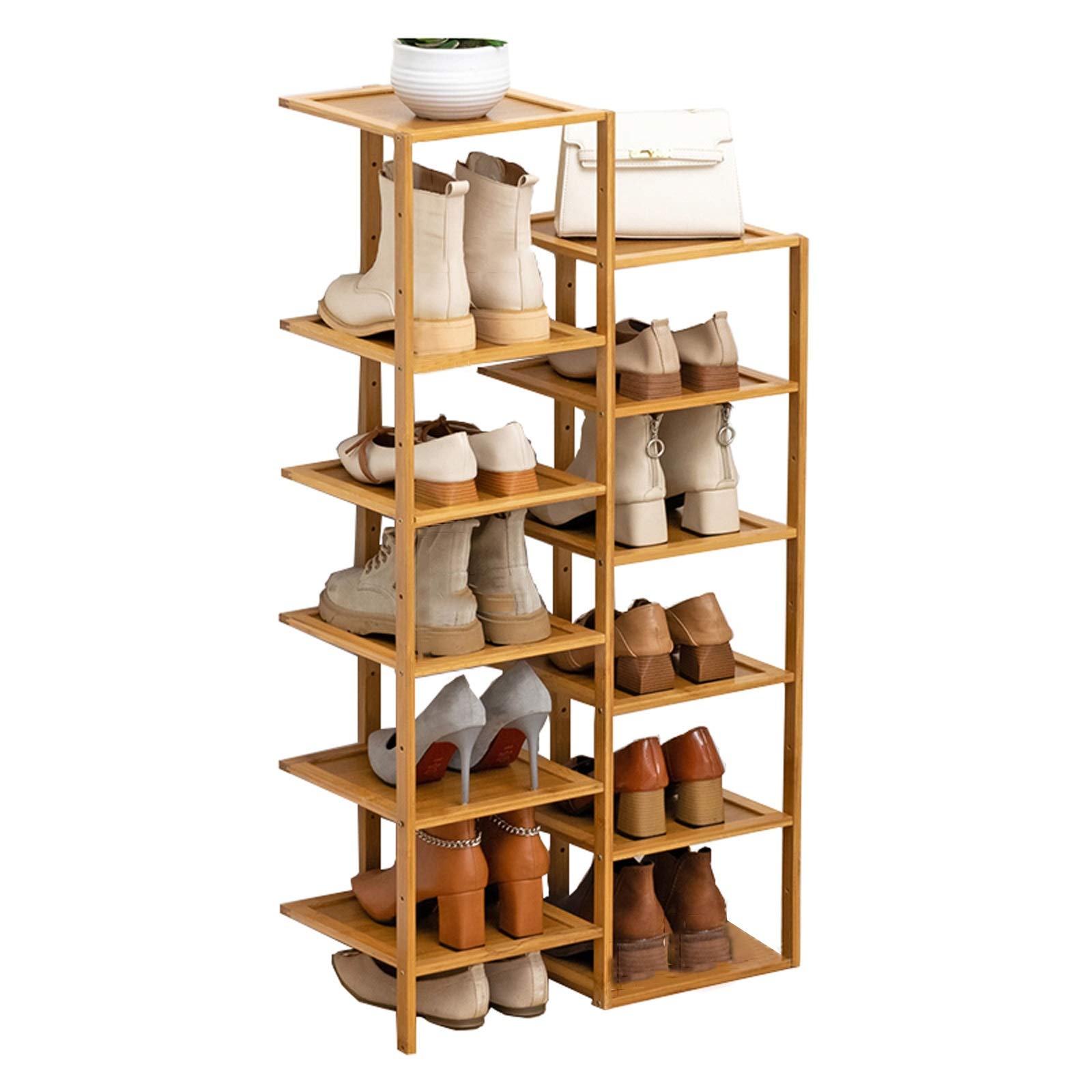 Bamboo Shoe Rack 10/12 Tier - Narrow Storage for Living Room & Bedroom