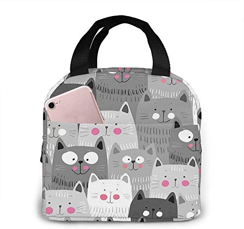 Insulated Reusable Lunch Bag for Kids & Adults - Cute Cats Design, Leak-Proof Food Container for Work, School, Travel & Picnic | Eco-Friendly Tote Lunch Box for Men, Women, Boys & Girls