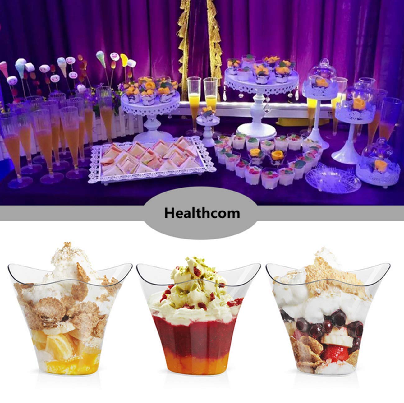 50-Pack 3.3oz (100ml) Disposable Plastic Dessert Cups with Spoons - Swirl Triangle Ice Cream Bowls, Appetizer & Salad Containers - Perfect for Parties, Weddings, Catering, and Tasting Events