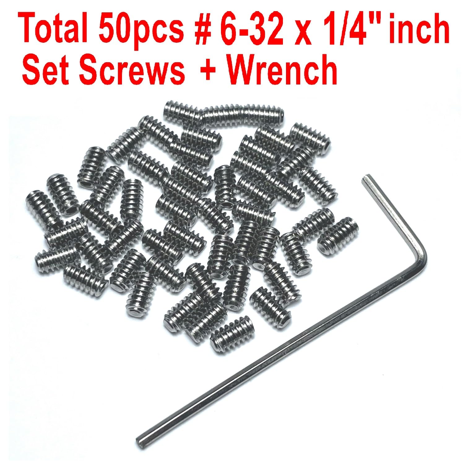 50pcs 6-32 x 1/4 Inch 304 Stainless Steel Hex Socket Set Screws with 1/16 Allen Wrench - Grub Screws for Furniture, Machinery & DIY Projects (1/4