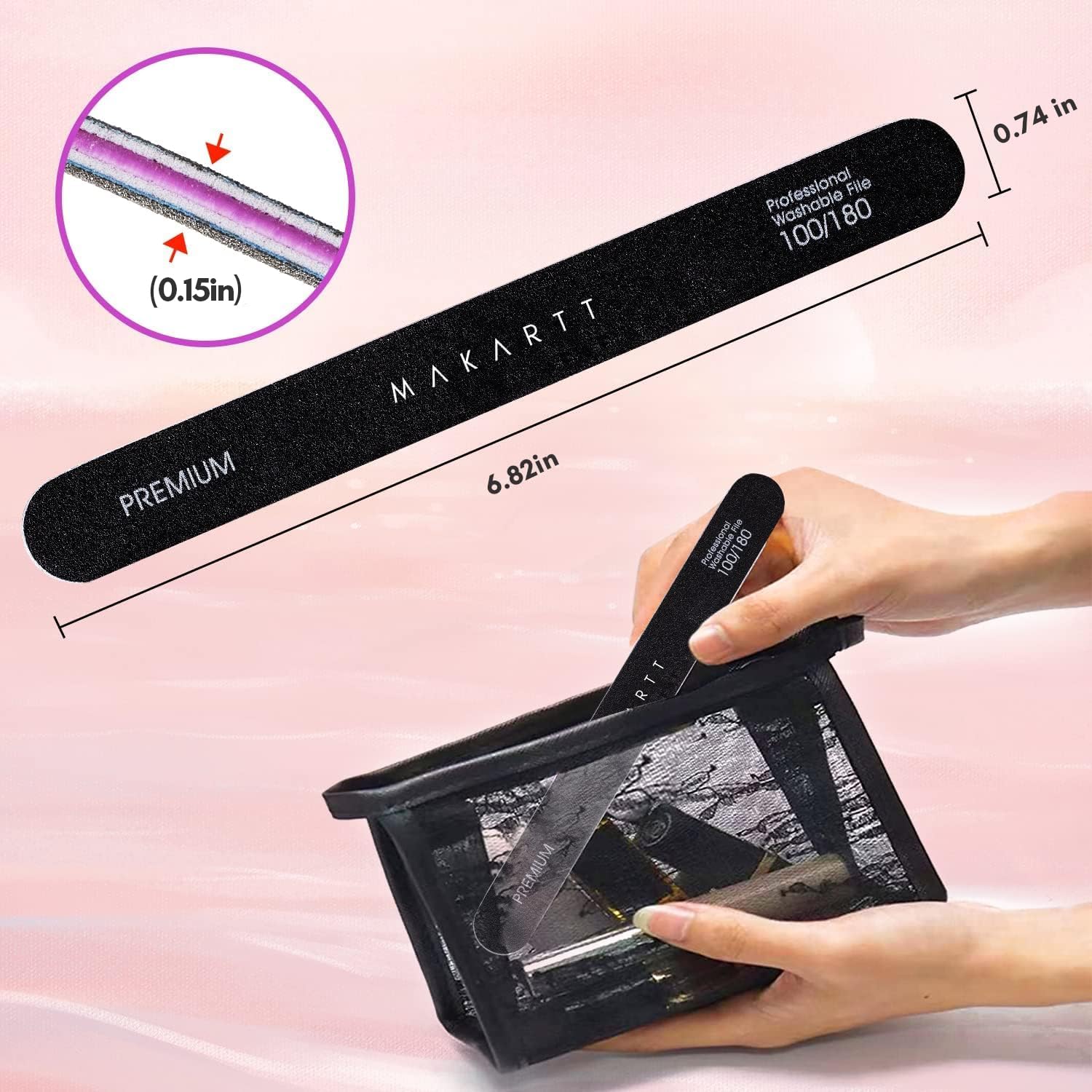 Makartt Professional 100/180 Grit Nail Files - 10 Pack Black Emery Boards for Natural & Acrylic Nails - Washable Double-Sided Manicure Tools for DIY Salon & Home Use - Perfect for Nail Shaping, Buffing and Smoothing