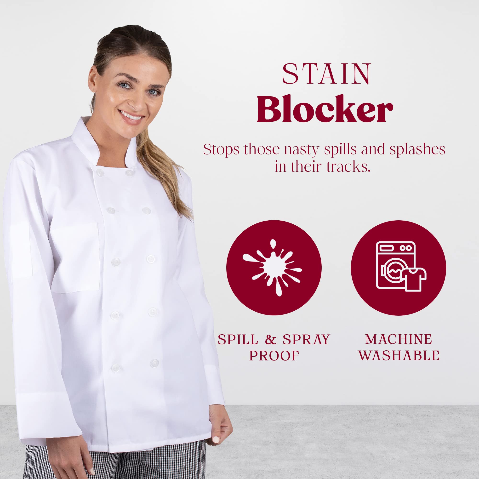 Professional Chef Coats for Restaurant Kitchen Staff - Bulk Pack of 10 White Chef Jackets - Perfect for Cooking, Baking & Culinary School Uniforms