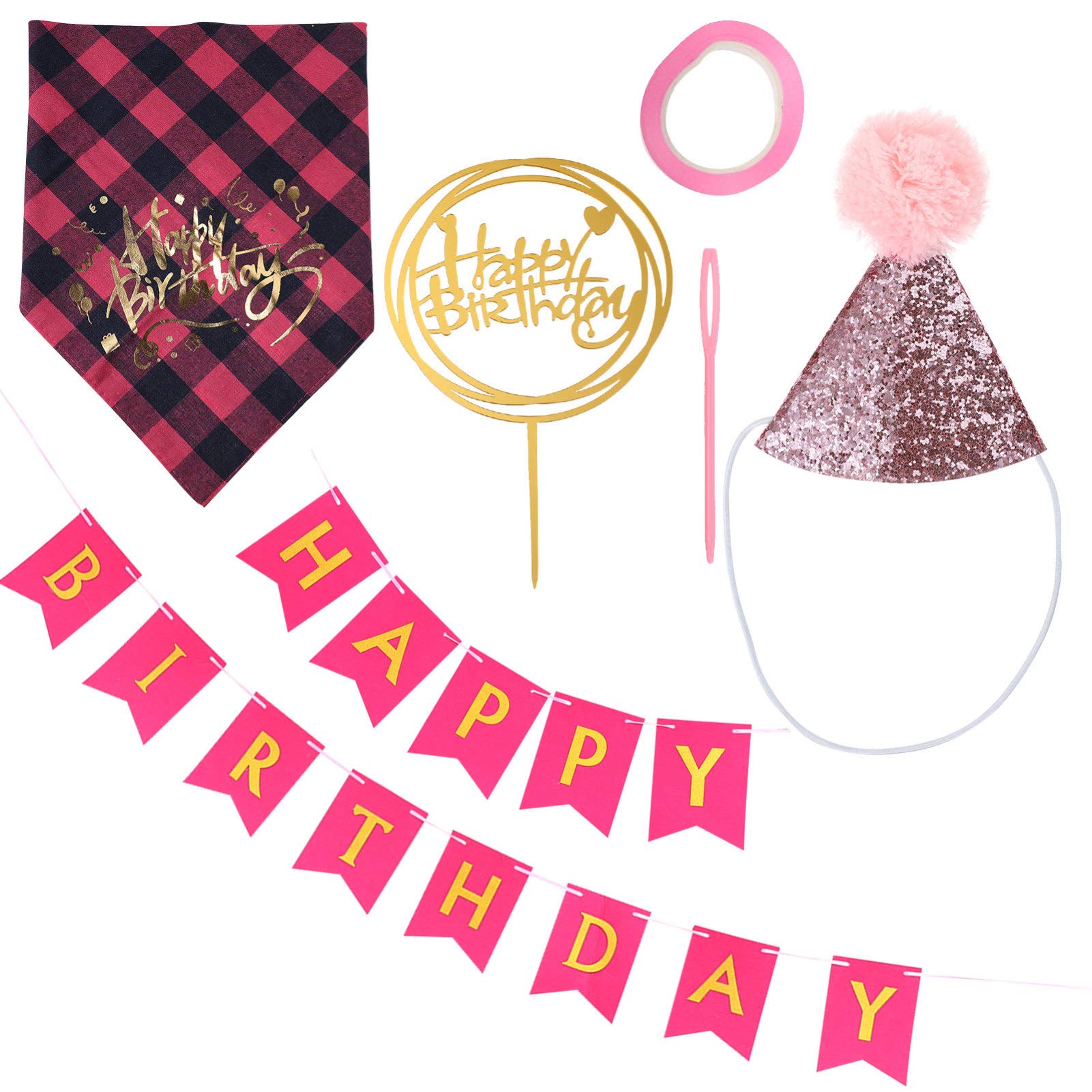 Balacoo Pet Dog Birthday Party Supplies Set - Princess & Prince Birthday Hat, Bandana, Banner & Cake Topper - Pink Puppy Birthday Outfit for Small Dogs | Perfect for Birthday Photos, Pawty Decorations & Instagrammable Moments