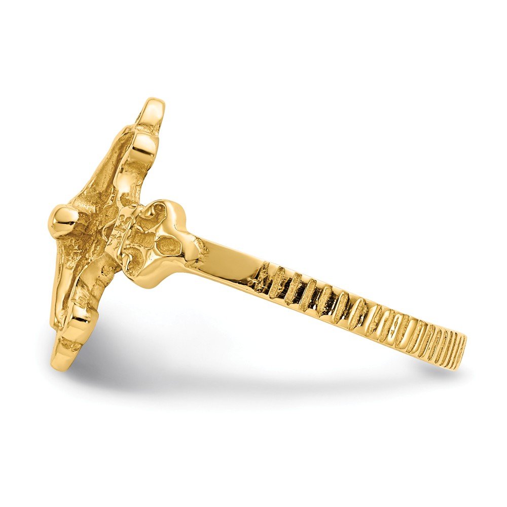 14K Yellow Gold Diamond-Cut Crucifix Cross Ring - Brushed Matte Finish Band for Men & Women - Religious Jewelry Gift for Baptism, Confirmation, Wedding & Everyday Wear