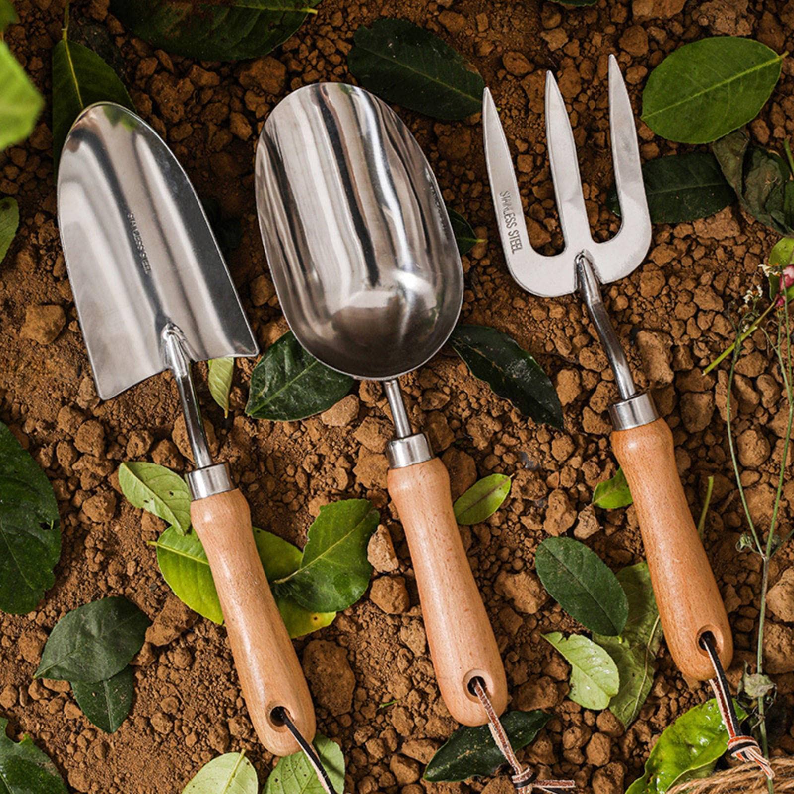 KBREE 3-Piece Stainless Steel Gardening Tool Set - Small Shovel, Flower Planting & Weeding Tools - Durable Garden Supplies for Indoor/Outdoor Plants, Raised Beds, Potted Plants & Vegetable Gardens