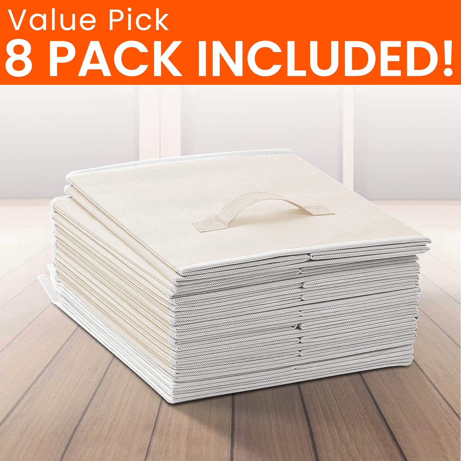 Criusia 11 Inch Heavy Duty Fabric Storage Cubes - 8 Pack Collapsible Closet Organizer Bins for Shelves, Nursery, Kids Room | Perfect for Clothes, Blankets, Toys & Home Organization (Beige)