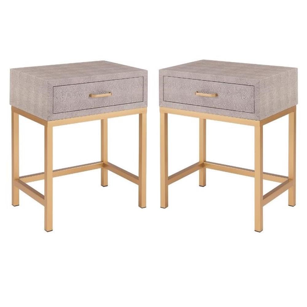 Brown/Gray Shagreen End Table with 1 Drawer - Set of 2 - Modern Side Table for Living Room, Bedroom, or Office - Home Square