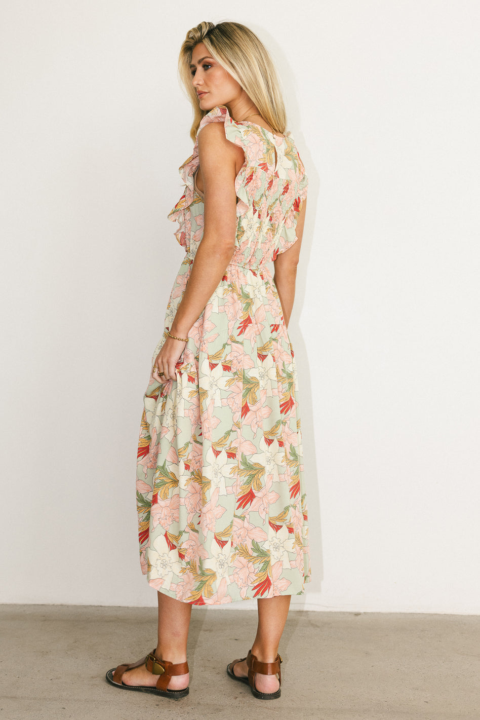 Kelsey Smocked Midi Dress for Women - Floral Print Summer Dress with Puff Sleeves & Elastic Waist | Perfect for Beach Vacation, Date Night & Brunch Outfits