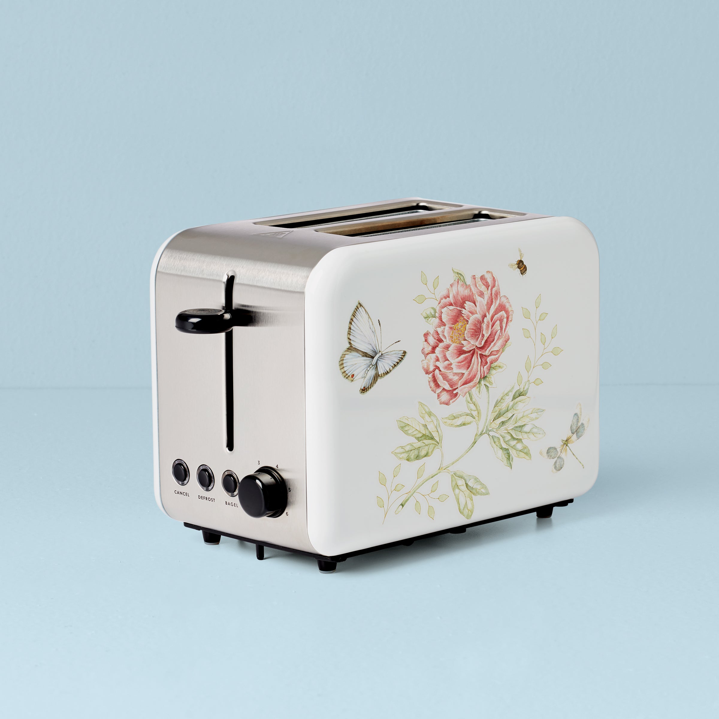 Butterfly Meadow 2-Slice Toaster - Stainless Steel, Extra-Wide Slots, Quick Toast & Bagel Settings - Perfect for Breakfast, Kitchens, Dorms & Small Spaces