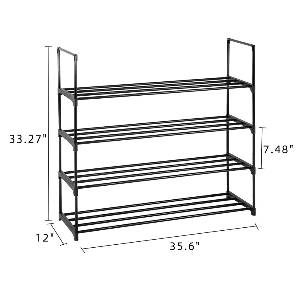 4-Tier Black Shoe Rack Organizer - Space Saving Shoe Storage Shelf for Entryway, Hallway, Bedroom & Closet - Perfect for Small Spaces & Shoe Collection Organization