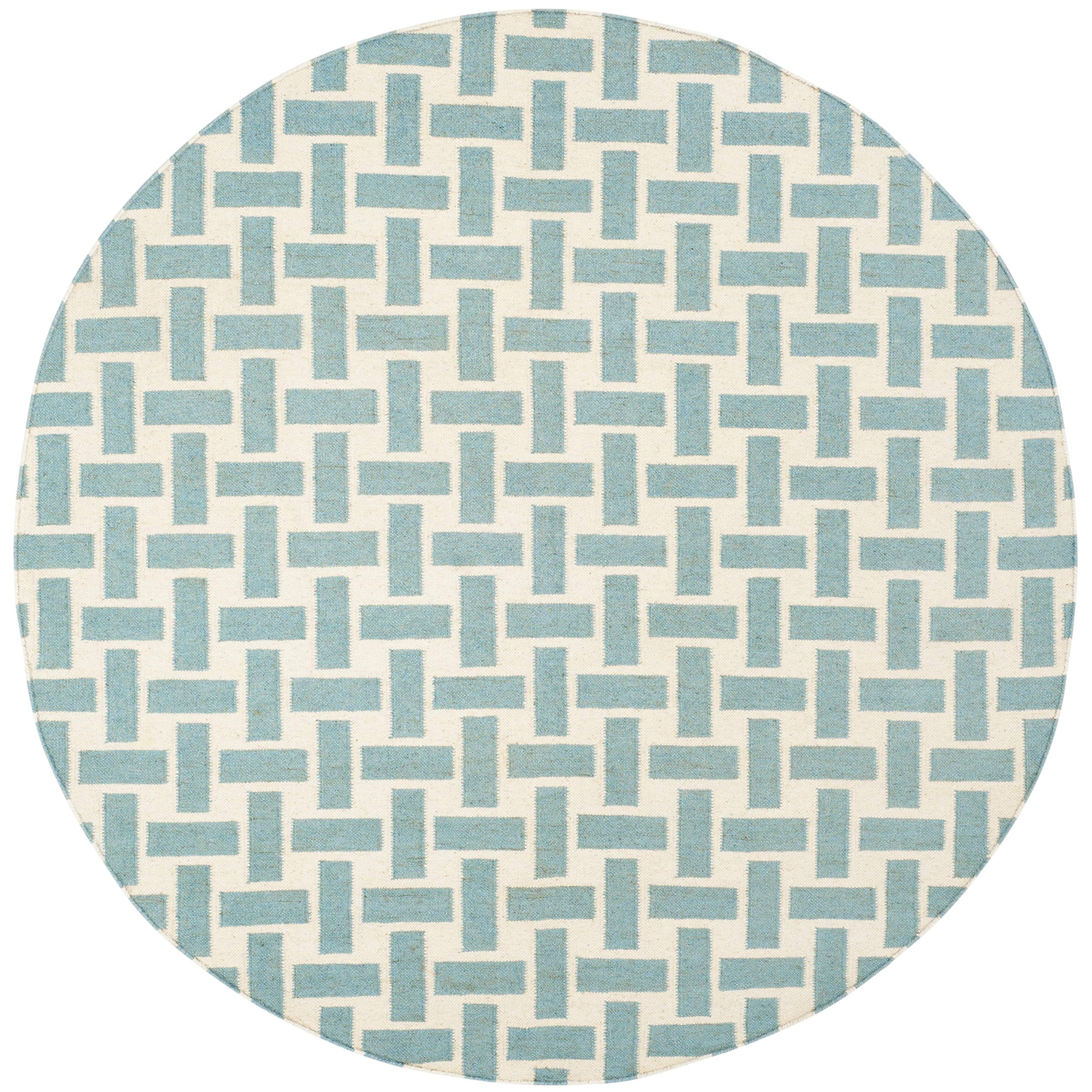 SAFAVIEH Dhurries Collection 6-Foot Round Handmade Wool Area Rug - Turquoise & Ivory Flatweave - Perfect for Living Room, Bedroom or Office Decor