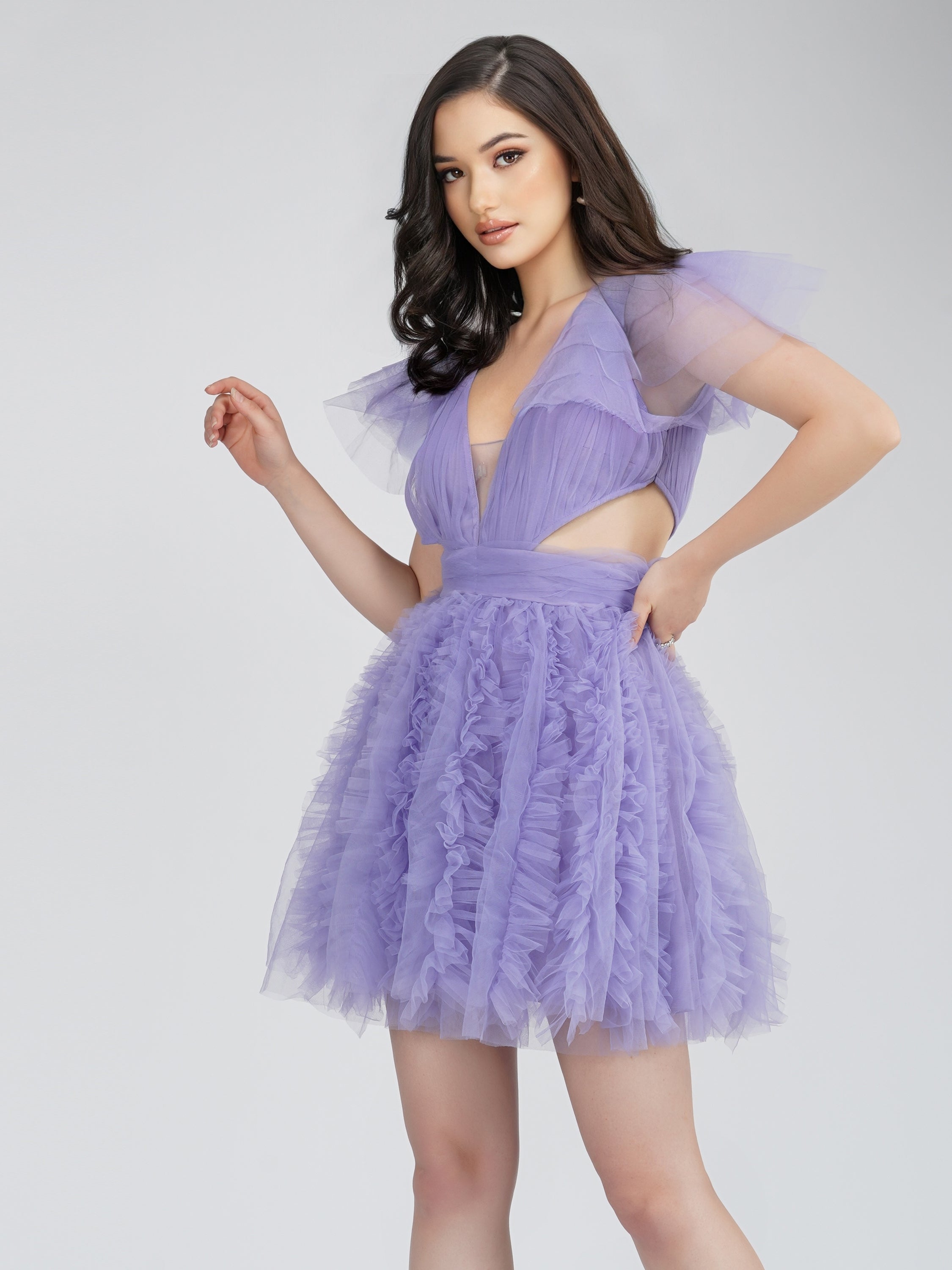 Elegant Sage Purple Tulle Mini Dress for Women - Perfect for Weddings, Parties & Special Occasions