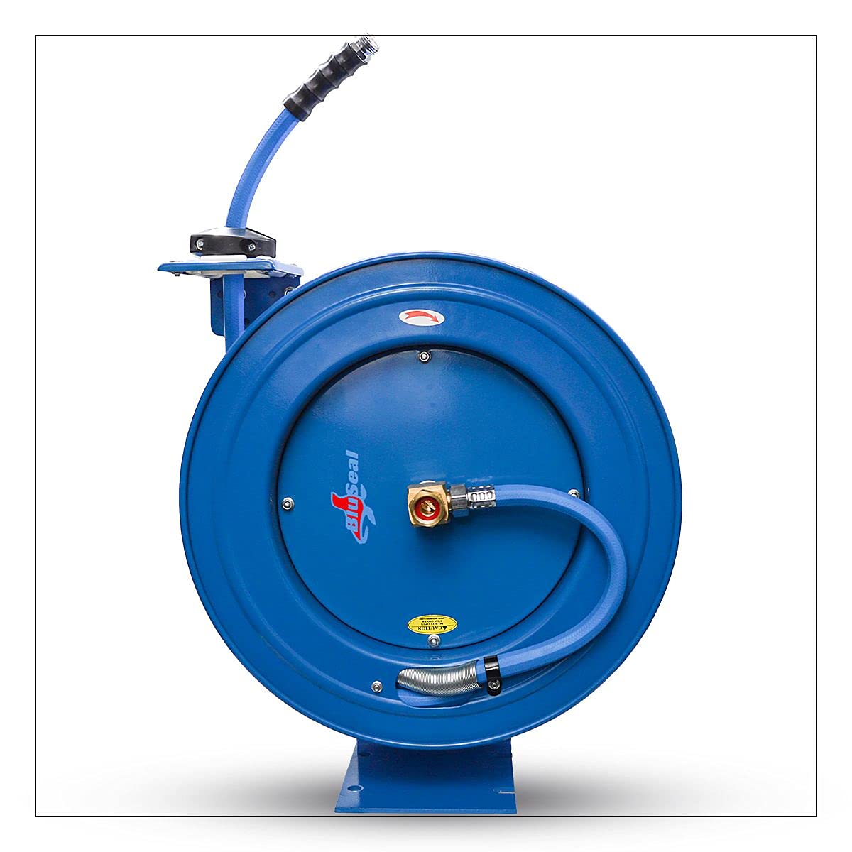 BLUSEAL BSWR5850 50-Foot Retractable Garden Hose Reel with BLUBIRD HRS3812 Universal Swivel Mount - Heavy Duty Water Hose Storage for Lawn, Yard & Outdoor Cleaning (Patio, Car Washing, Gardening)
