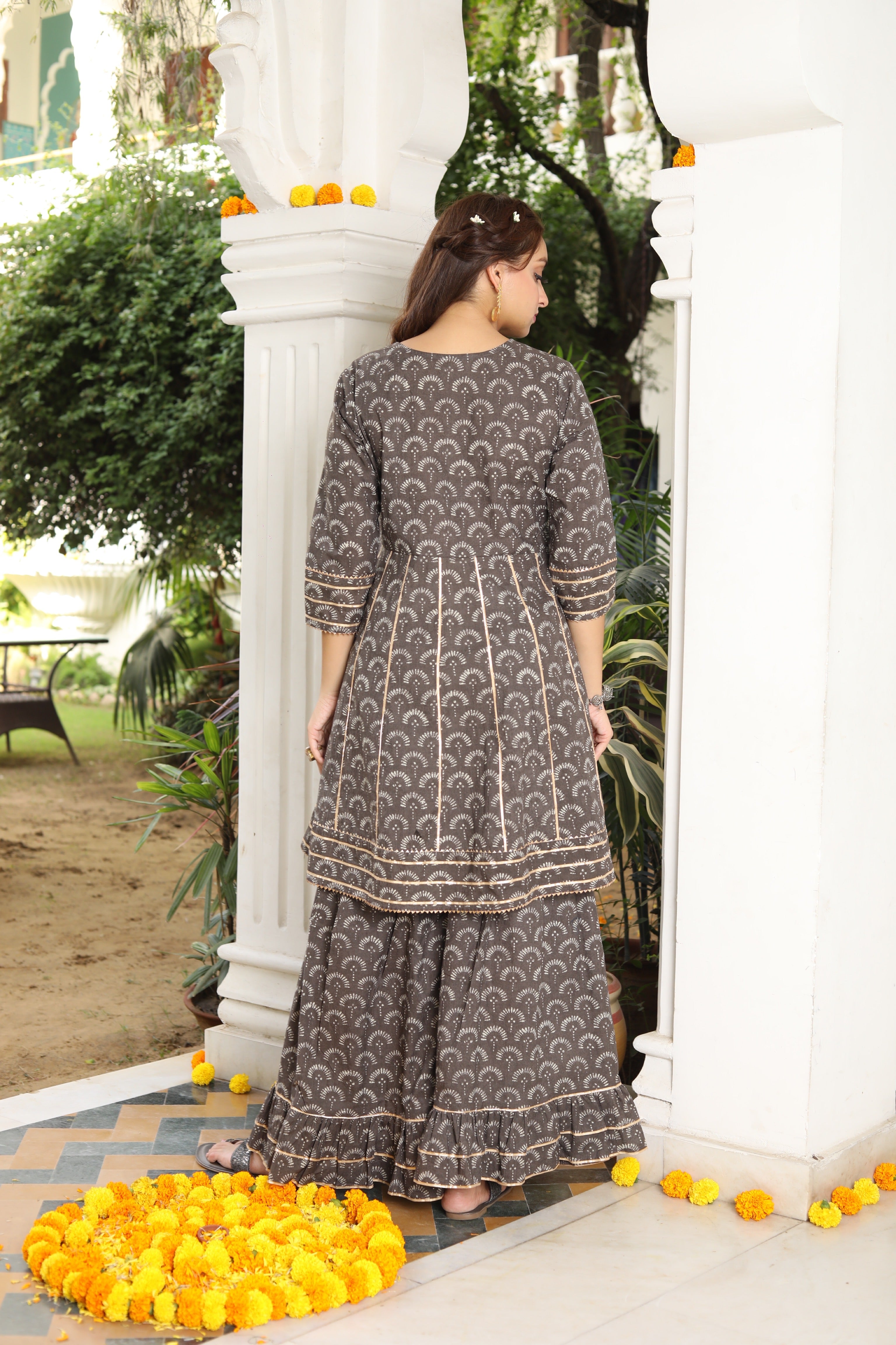 Elegant Mocha Brown & Grey Sharara Set for Women | Traditional Pakistani/Indian Wedding Outfit | Perfect for Festivals, Parties & Special Occasions