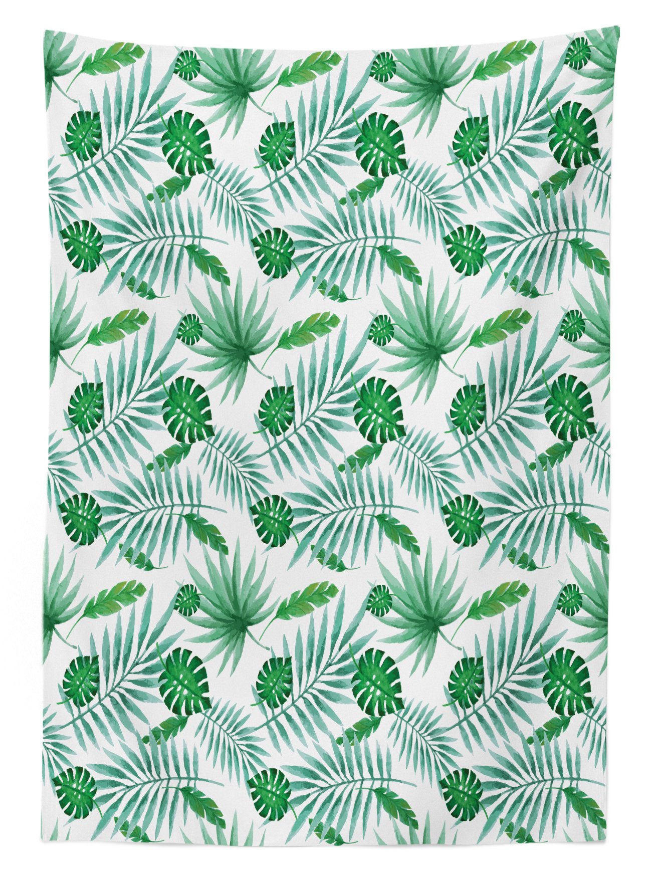 Ambesonne Waterproof Outdoor Tablecloth - Tropical Monstera Palm Leaves Design, Green & White Luau Picnic Table Cover, 58