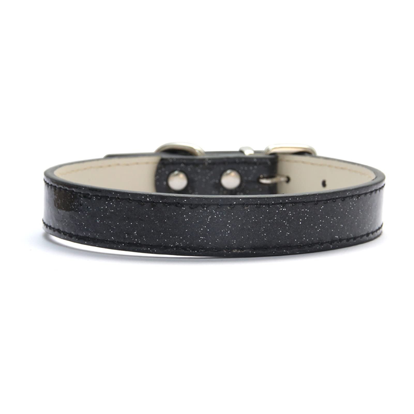 Sparkling Glitter Black Leather Bow Tie Dog Collar - Adjustable Pet Neck Strap for Small, Medium & Large Dogs (Size S) - Perfect for Parties, Weddings & Special Occasions