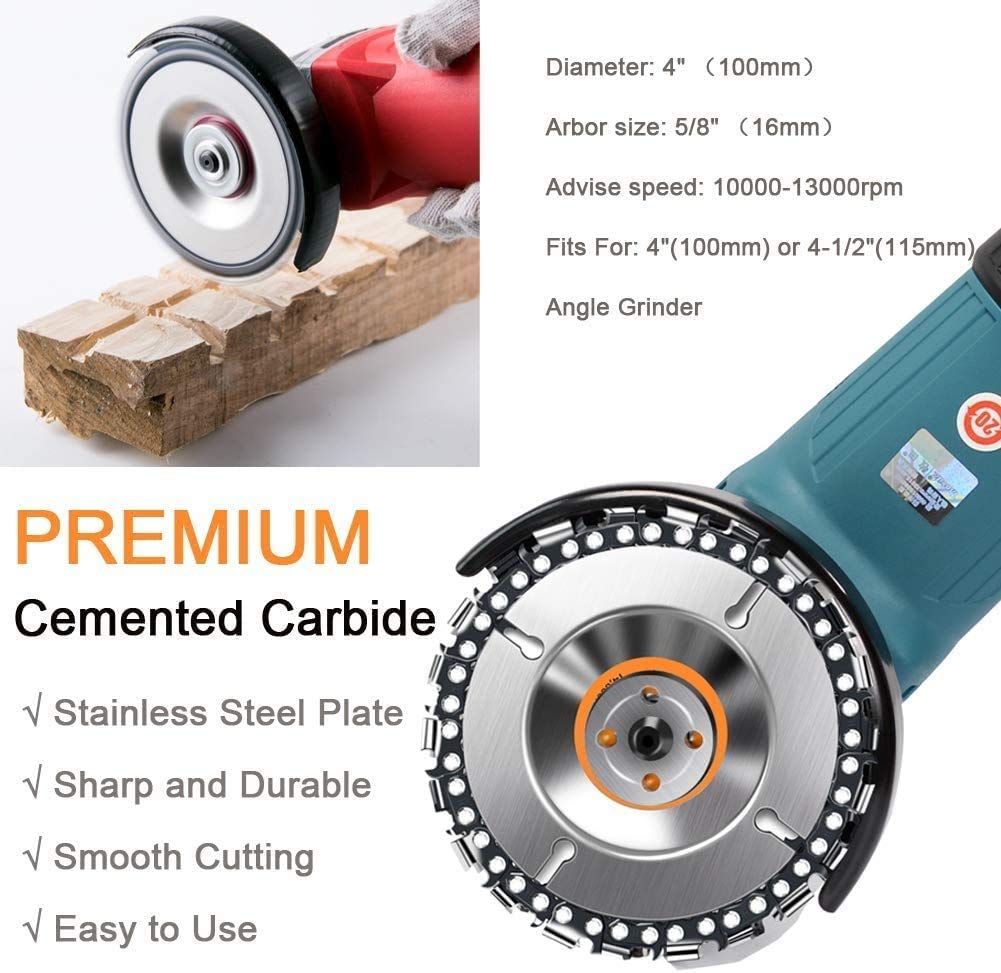 **NANDAN 4-Inch Angle Grinder Chainsaw Disc, 22-Teeth Steel Chainsaw Blade for Wood Carving, Compatible with 4