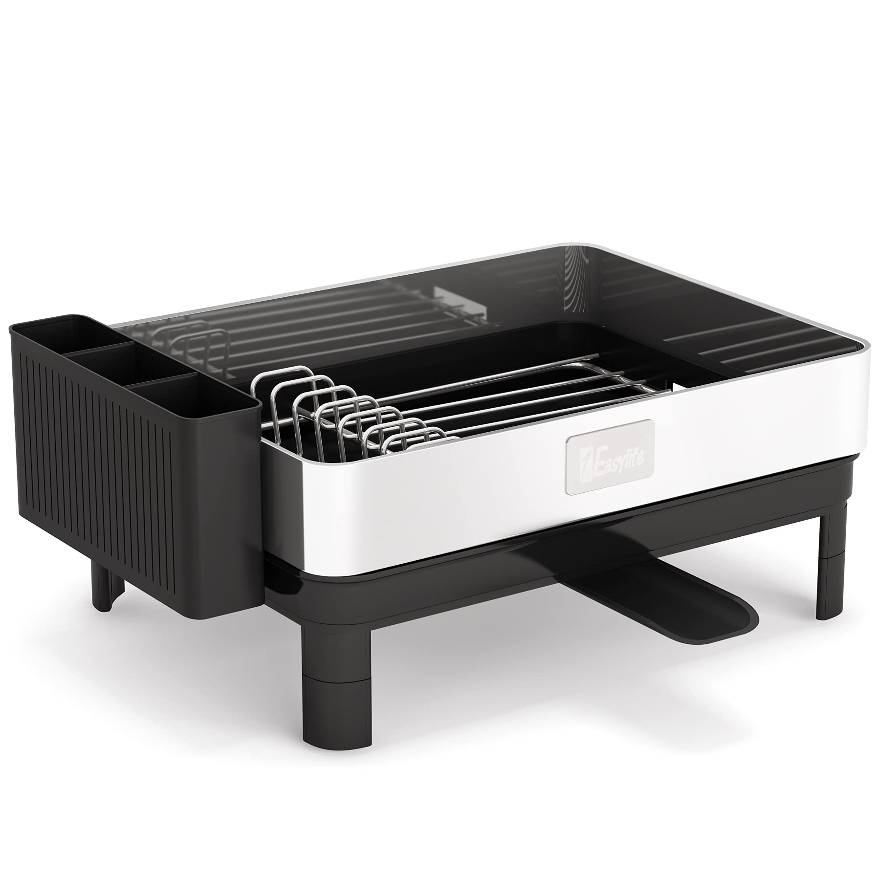 1Easylife Large Stainless Steel Dish Drying Rack with Drainboard - Fingerprint-Proof 304 Stainless Steel, Swivel Spout & Utensil Holder - Space-Saving Kitchen Counter Organizer for Dishes, Cups & Cookware Storage