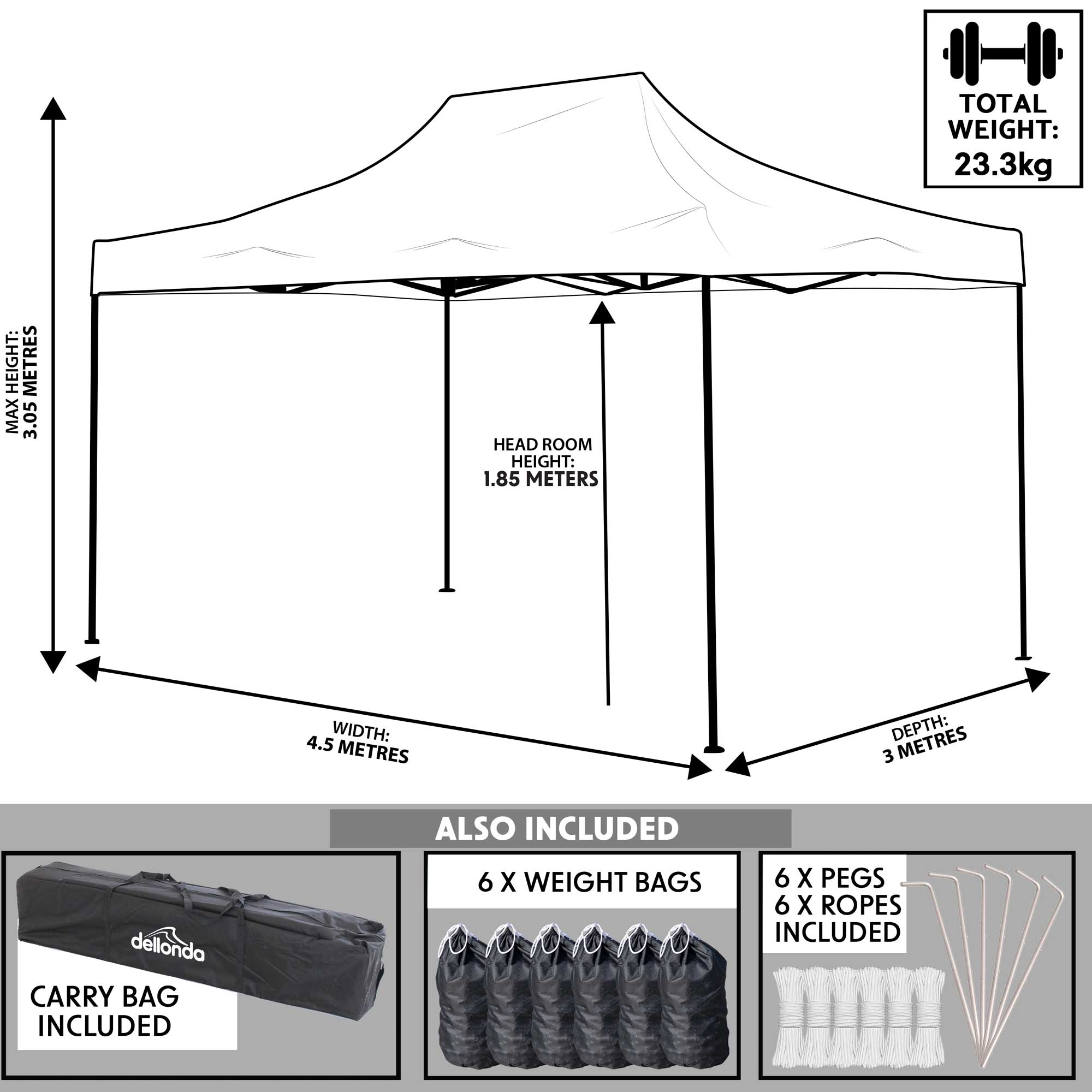 Premium 3x4.5m Waterproof Pop Up Gazebo with Carry Bag, Stakes & Weight Bags - Beige Outdoor Canopy for Camping, Beach, Picnics, and Backyard Parties (Model DG134)