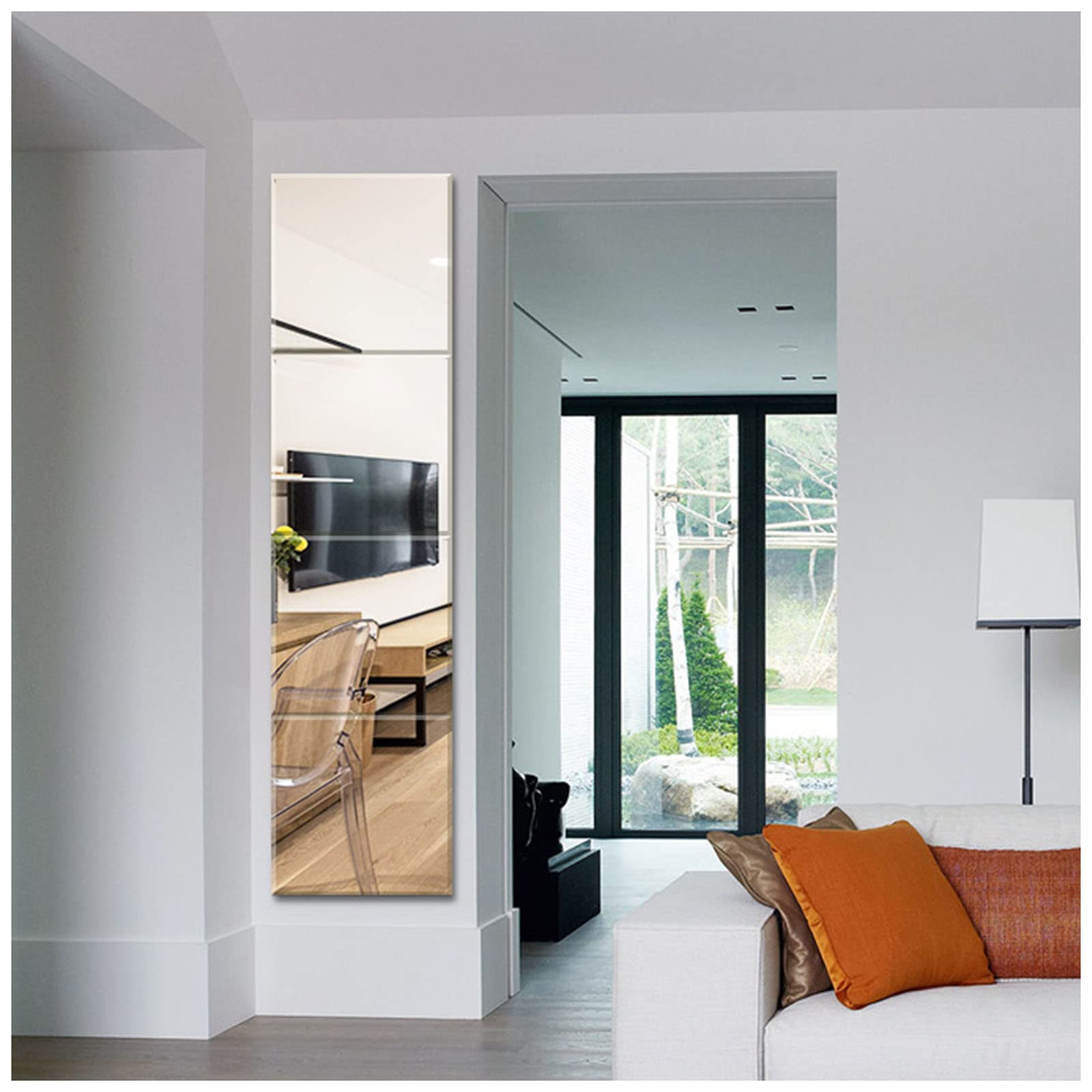 YIKXP 3/4 Piece Full Length Frameless Floor Mirror - Free Splicing Mirror Tiles for Easy Installation | Bathroom, Bedroom & Wall Decoration Mirror (Right Angle/Round Angle) | Perfect for Home Decor, Vanity Dressing & Space Enhancement
