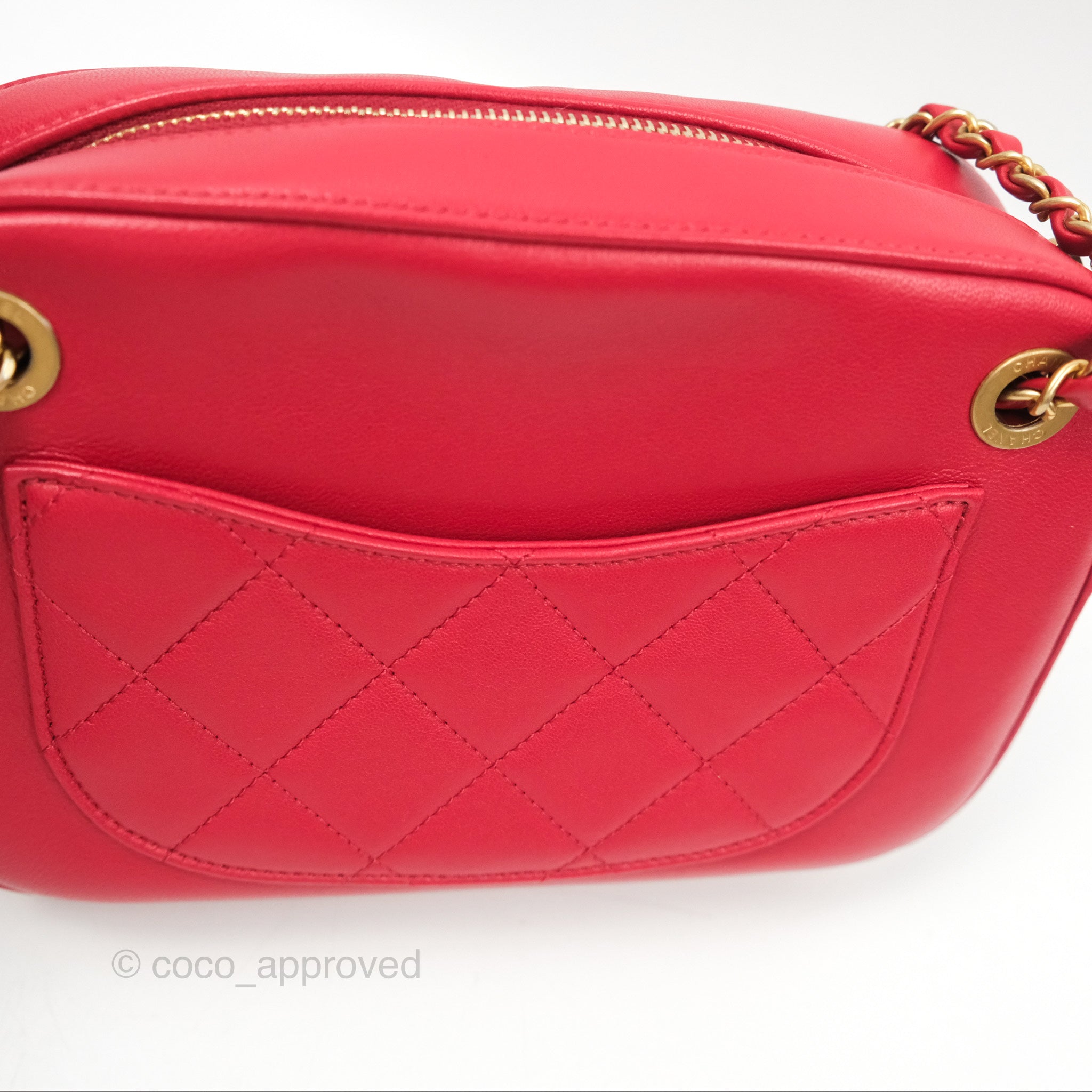 Chanel Red Goatskin Camera Bag with Aged Gold Chain Strap - Luxury Crossbody Bag for Women, Perfect for Parties & Evening Events