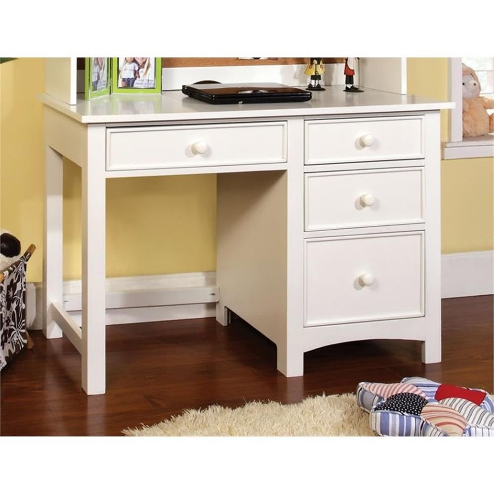 Roseberry Kids 4-Drawer Solid Wood Study Desk in White - Perfect for Homework, Drawing & Organizing School Supplies in Bedroom or Playroom