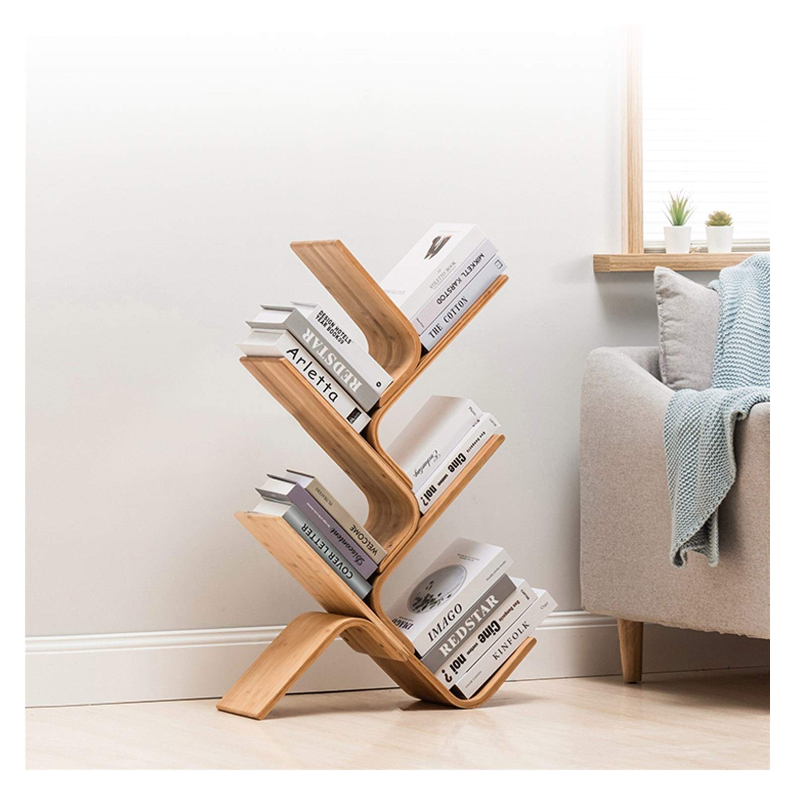 6-Tier Bamboo Tree Bookshelf - Natural Color Floor Standing Bookcase for Living Room, Home & Office - Stylish Storage Rack for Books & Decor - Perfect for Small Spaces, Reading Nooks & Modern Interiors