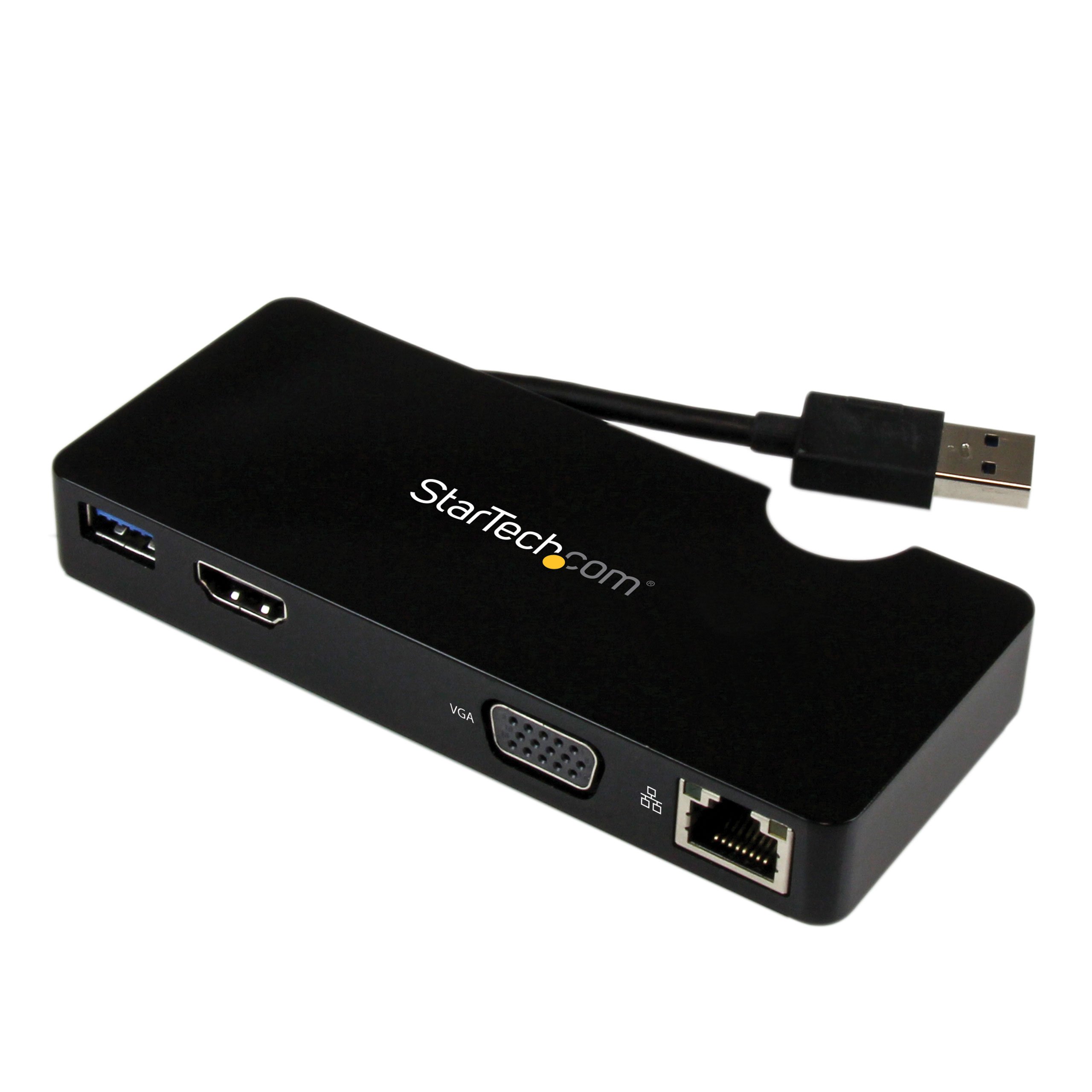StarTech.com USB 3.0 to HDMI/VGA Adapter Dock - Mini Docking Station with 4K HDMI, VGA, Gigabit Ethernet & USB Ports - Universal Laptop Travel Hub for Home Office & Business Use (USB3SMDOCKHV) Black