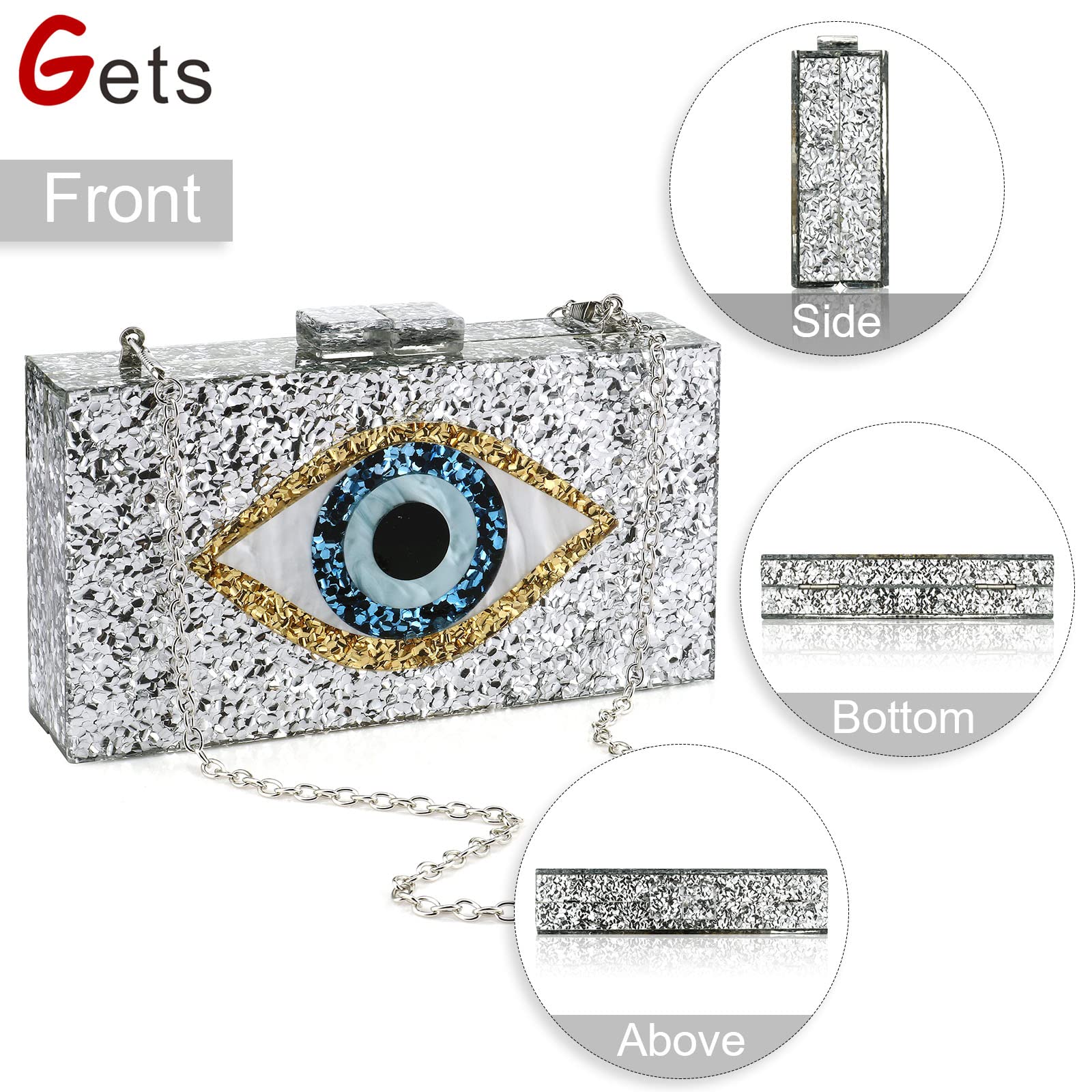 Stylish Acrylic Clutch Purse for Women - Multicolor Glitter Evening Bag, Clear Perspex Box Clutch with Crossbody Strap - Perfect for Parties, Weddings & Special Occasions
