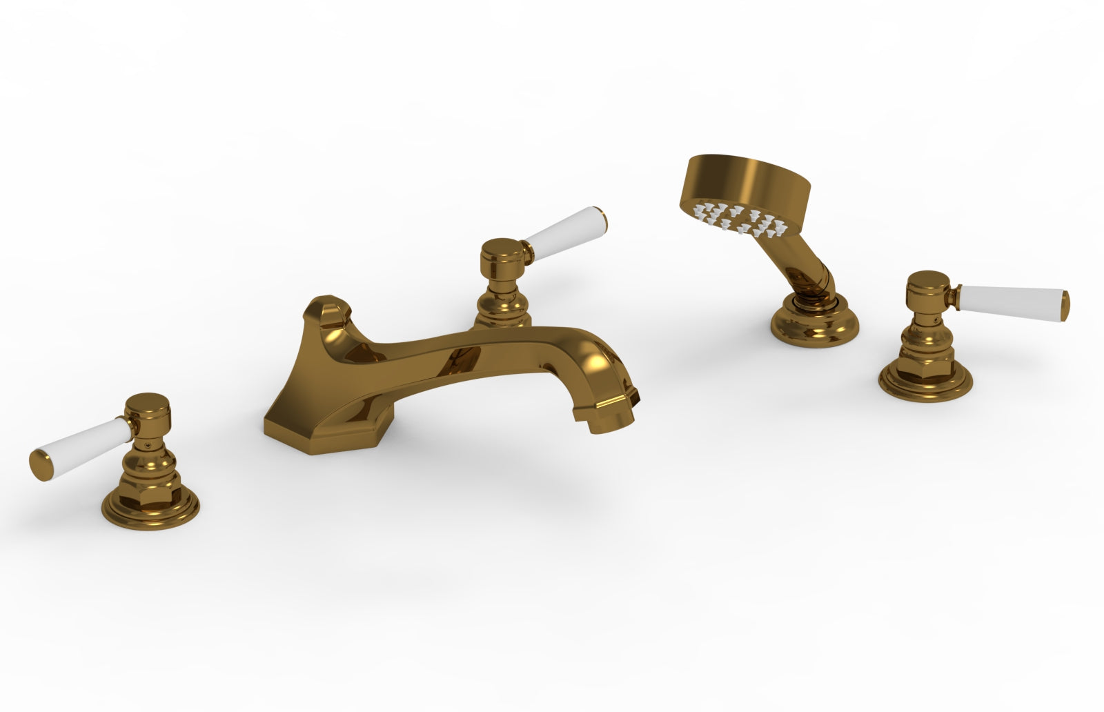 HEX TRADITIONAL Deck Mount Bathtub Faucet Set with Hand Shower - Satin White Finish & Lever Handles (Model 500-49) - Perfect for Modern Bathroom Renovations & Spa-Like Shower Experience