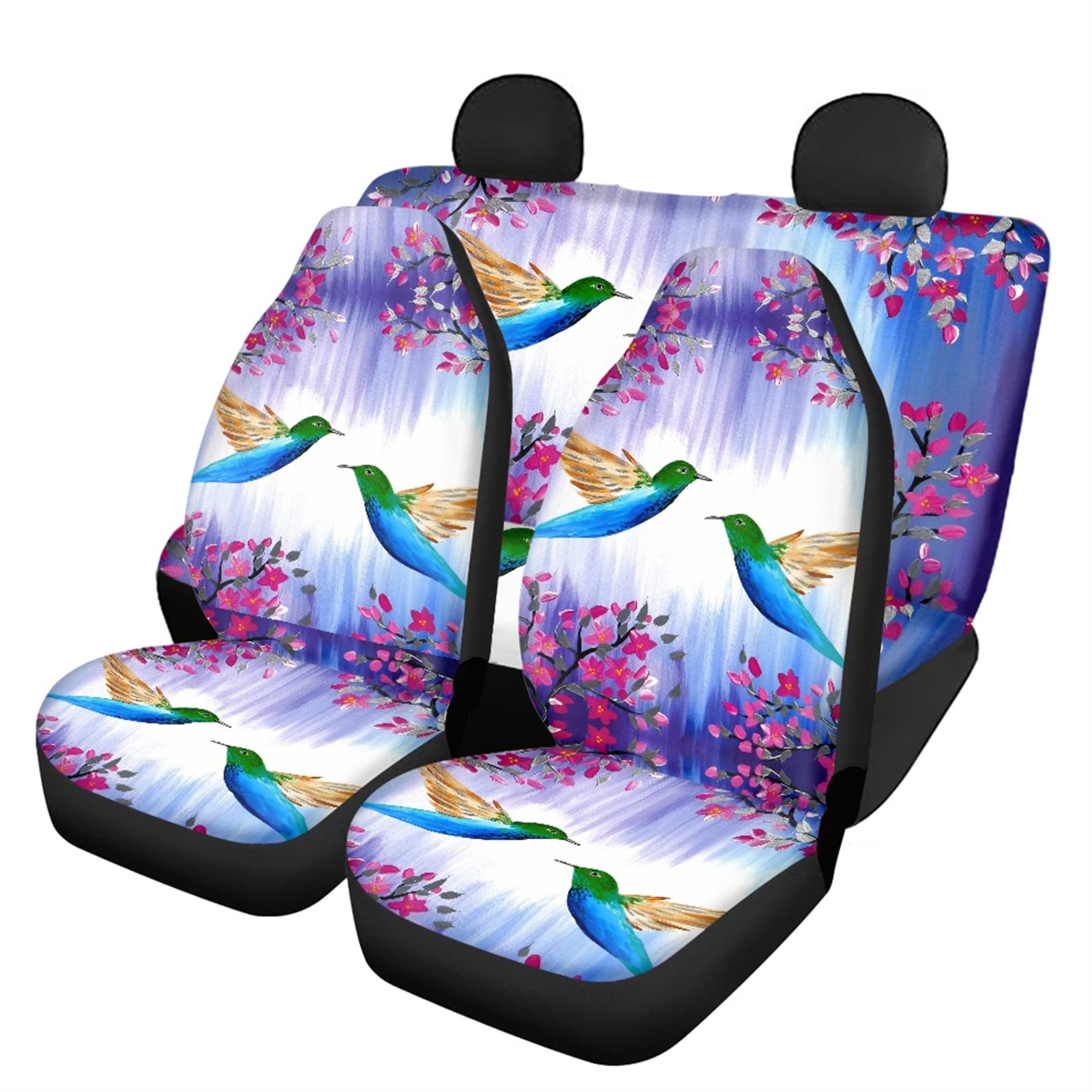 ZPINXIGN Hummingbird Car Seat Covers Full Set for Women - Stretchy Front & Back Seat Protectors for SUV/Truck (4-Pack) | Cute Floral Design, Split Bench Backrest | Perfect for Daily Commute, Road Trips & Gift Giving