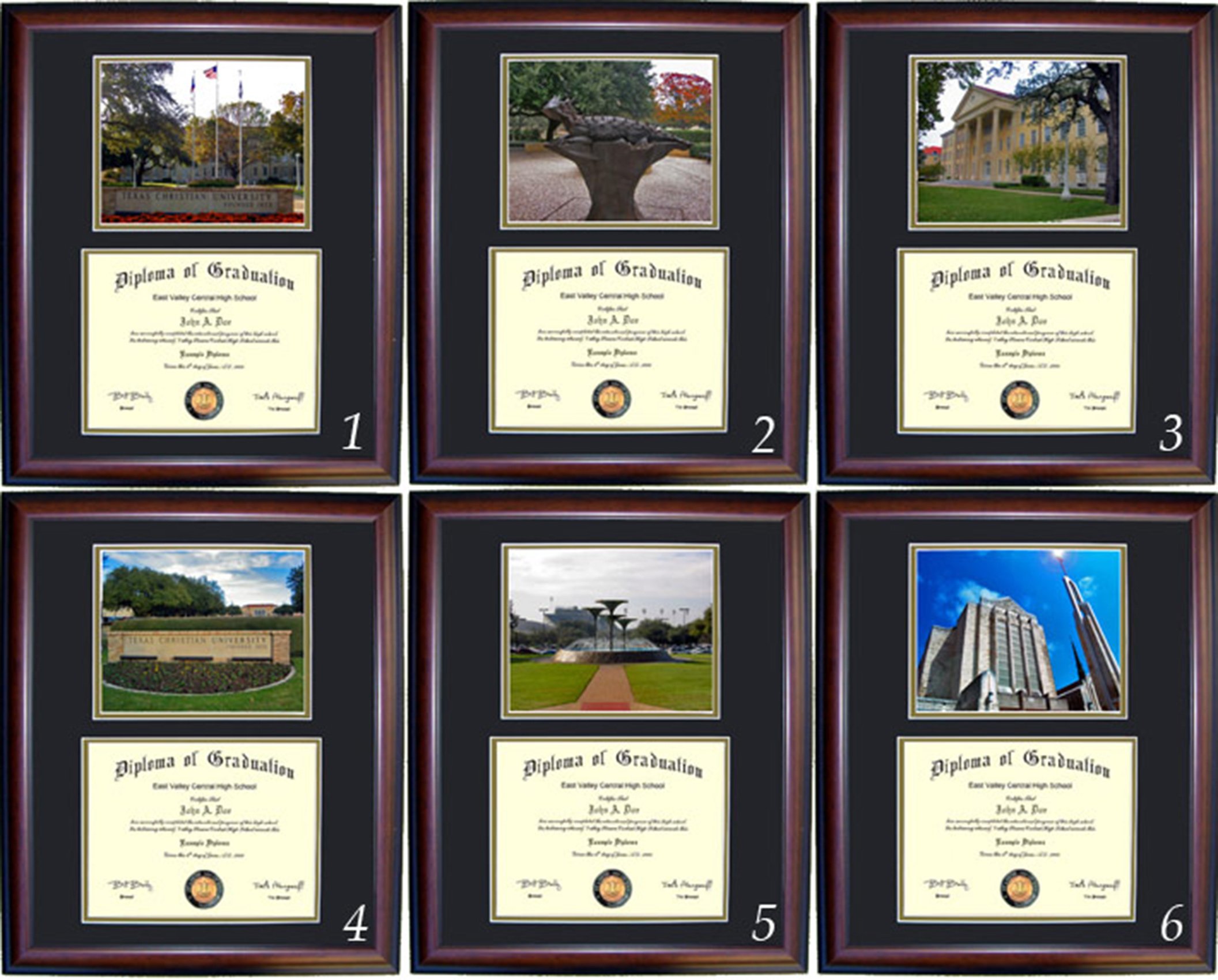 TCU Diploma Frame with Photo Option #1 - Cherry Wood Display Frame for Graduation, Office Decor & Home Wall Art