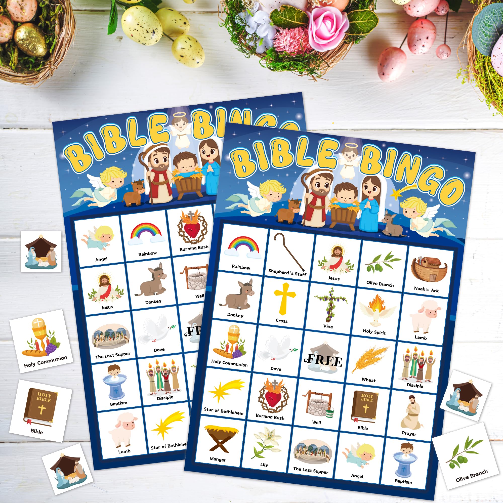 Joy Bang Bible Bingo Game - 24 Player Sunday School Activity for Kids | Easter & Nativity Party Fun