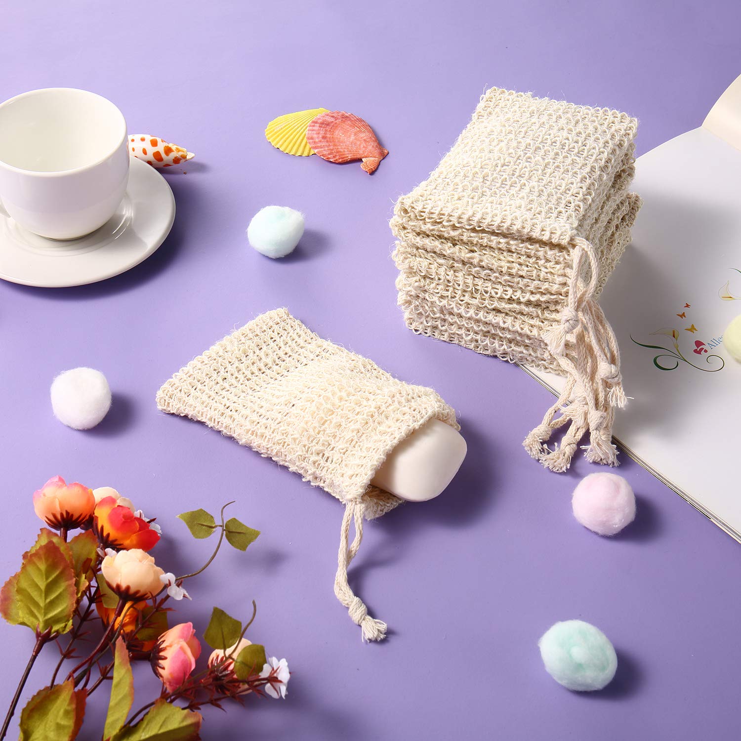 Trounistro 24 Pack Exfoliating Soap Saver Bags - Natural Ramie Mesh Soap Pouch with Drawstring for Bath & Shower | Handmade Soap Storage & Gentle Skin Exfoliation