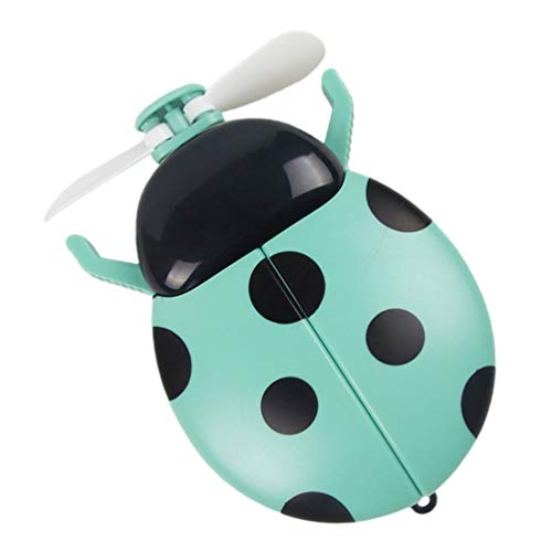 VALICLUD Portable USB Mirror Fan with LED Light - Mini Handheld Cosmetic Mirror & Cooling Fan for Women - Perfect for Travel, Makeup, and Outdoor Use - Cute Ladybug Design in Cyan