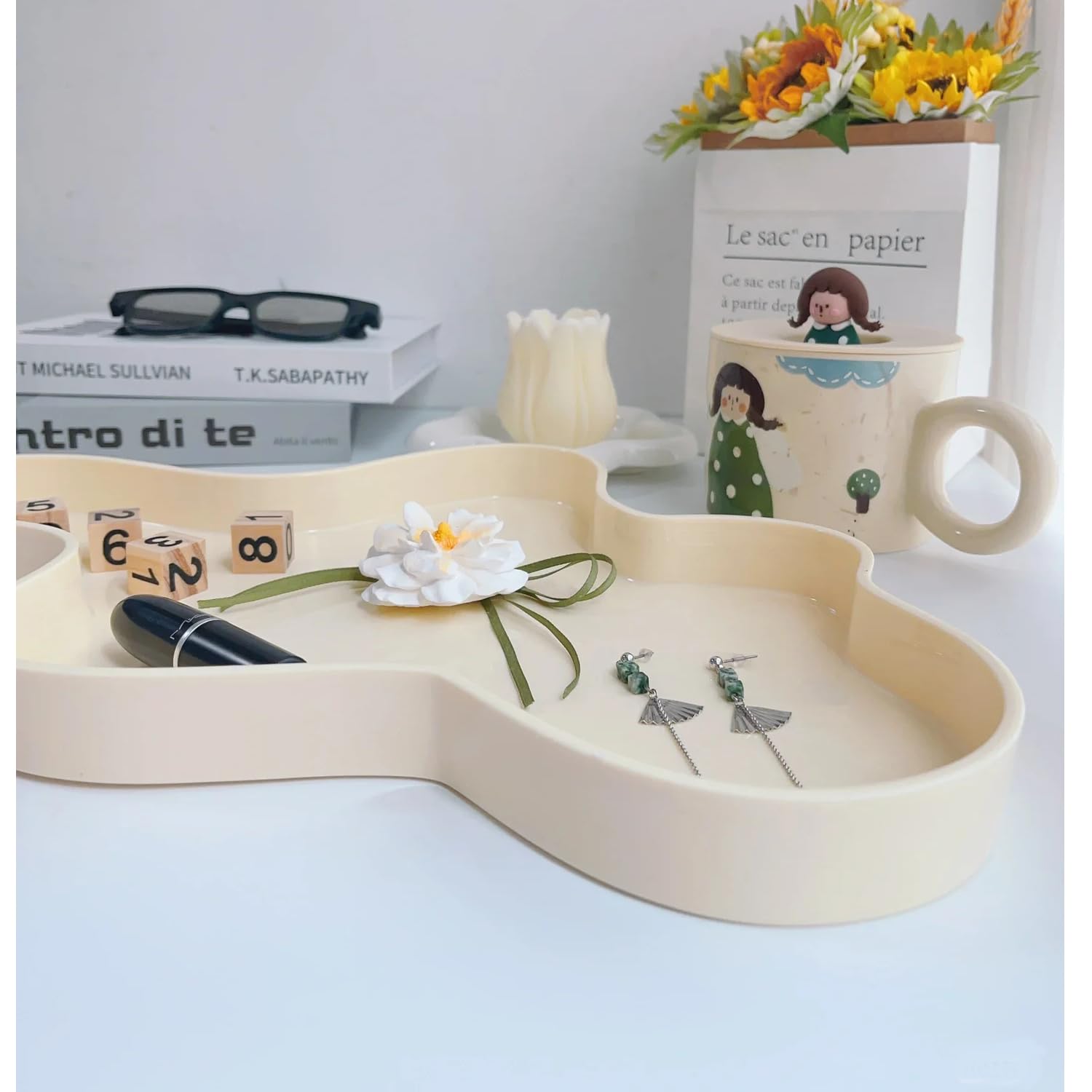 Abstract Decorative Tray for Jewelry & Perfume - Vanity & Coffee Table Organizer for Living Room, Bathroom, Bedroom