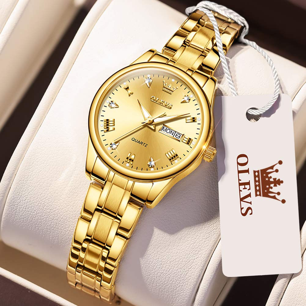 OLEVS Women's Vintage Stainless Steel Watch - Gold/Silver Two-Tone, Waterproof for Daily Wear