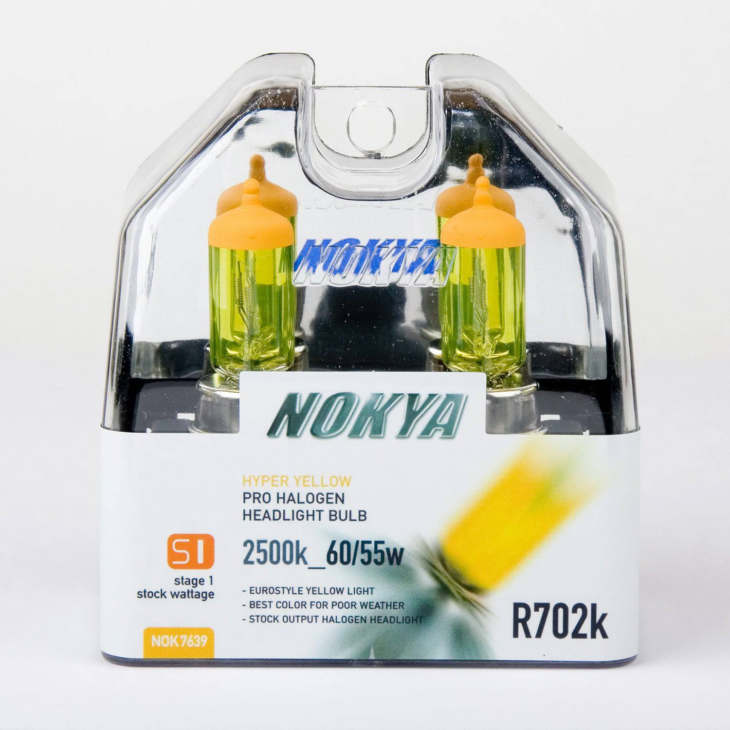 Nokya Hyper Yellow R702K 2500K 60/55W Stage 1 Light Bulbs - Perfect for Fog Lights & Off-Road Driving