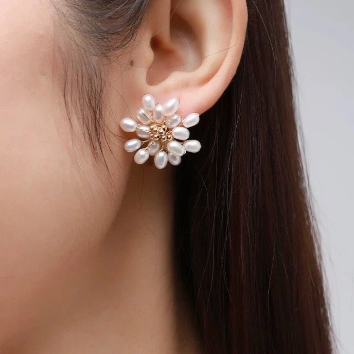 Embellished Blossoming Flower Pearl Earrings for Women - Elegant Pearl Jewelry for Weddings, Parties & Special Occasions